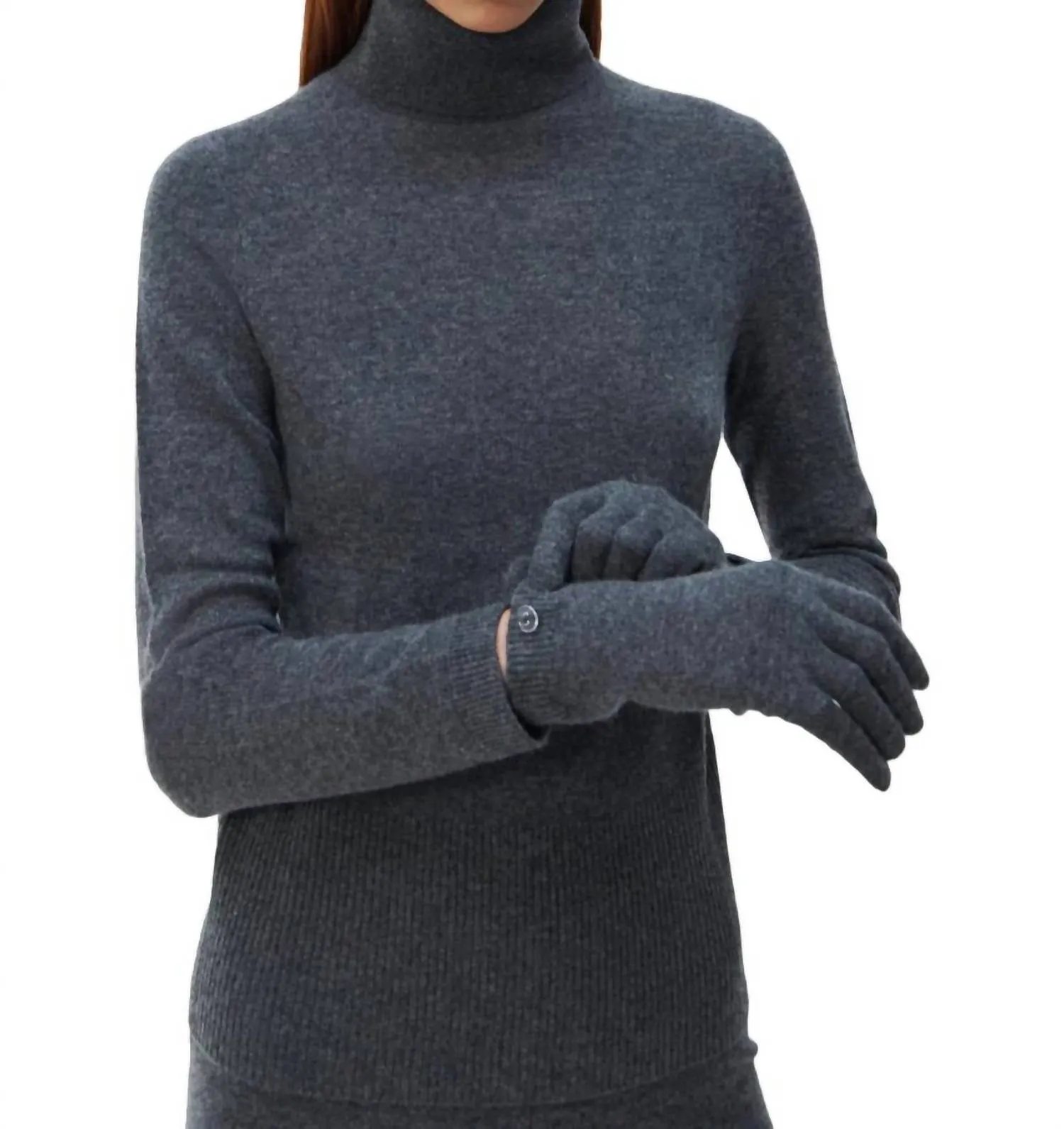 Dita Cashmere Turtleneck Sweater W/ Gloves In Charcoal Melange
