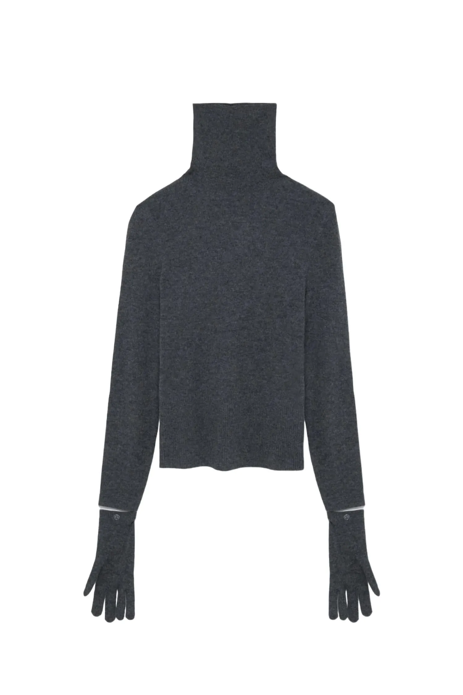 Dita Cashmere Turtleneck Sweater W/ Gloves In Charcoal Melange