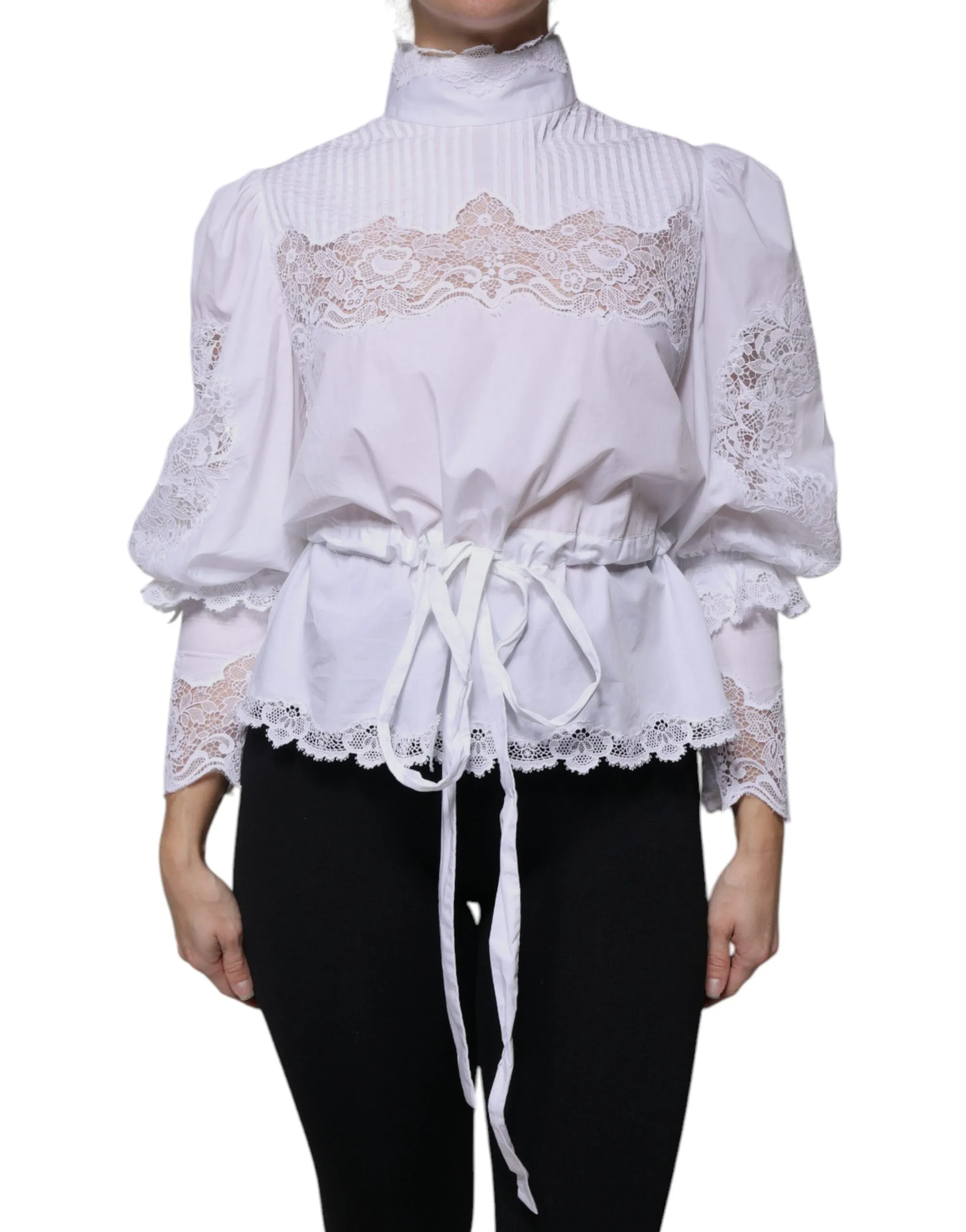 Dolce & Gabbana Cotton Lace Trim Turtleneck Blouse Women's Top (Pre-Owned)
