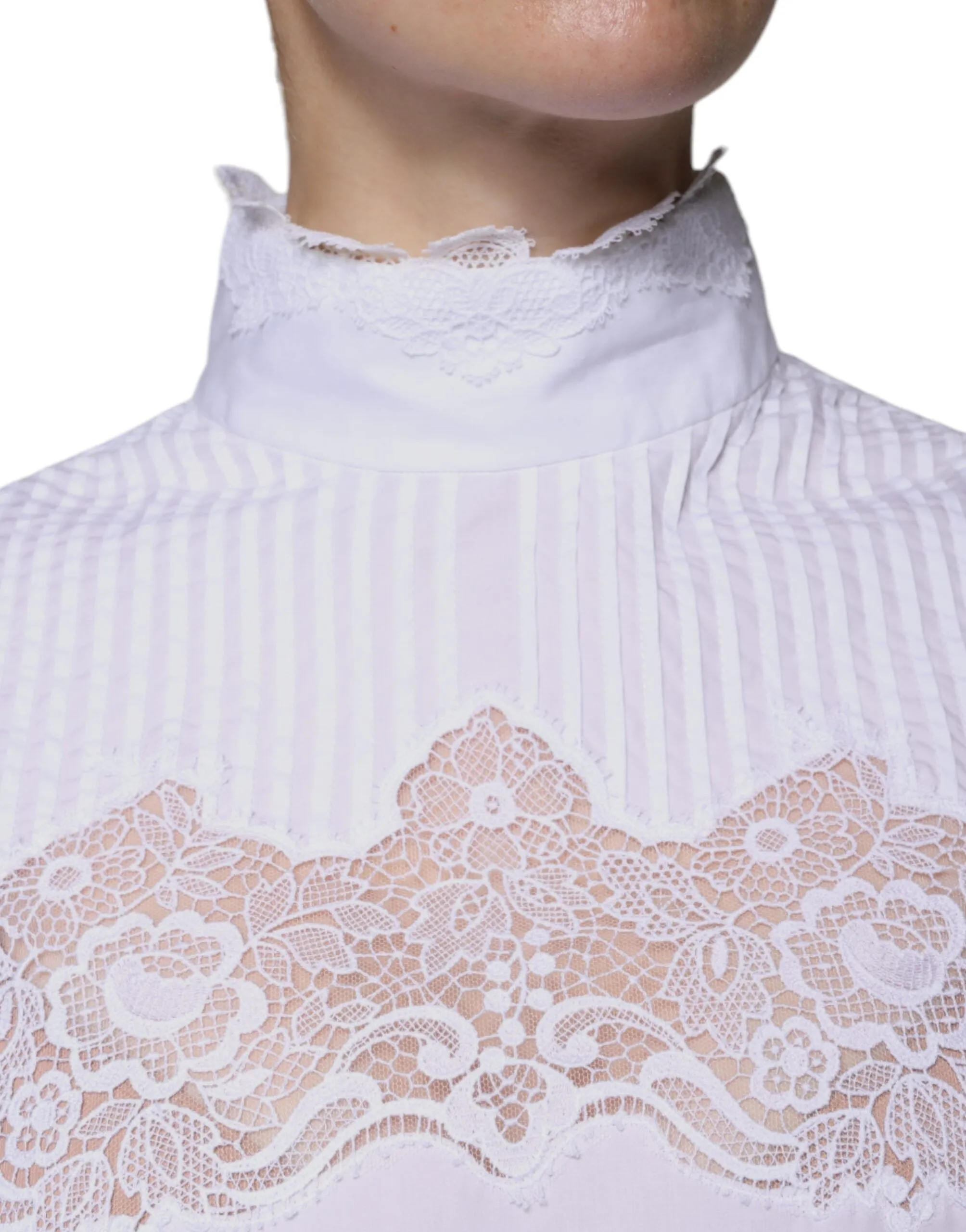 Dolce & Gabbana Cotton Lace Trim Turtleneck Blouse Women's Top (Pre-Owned)