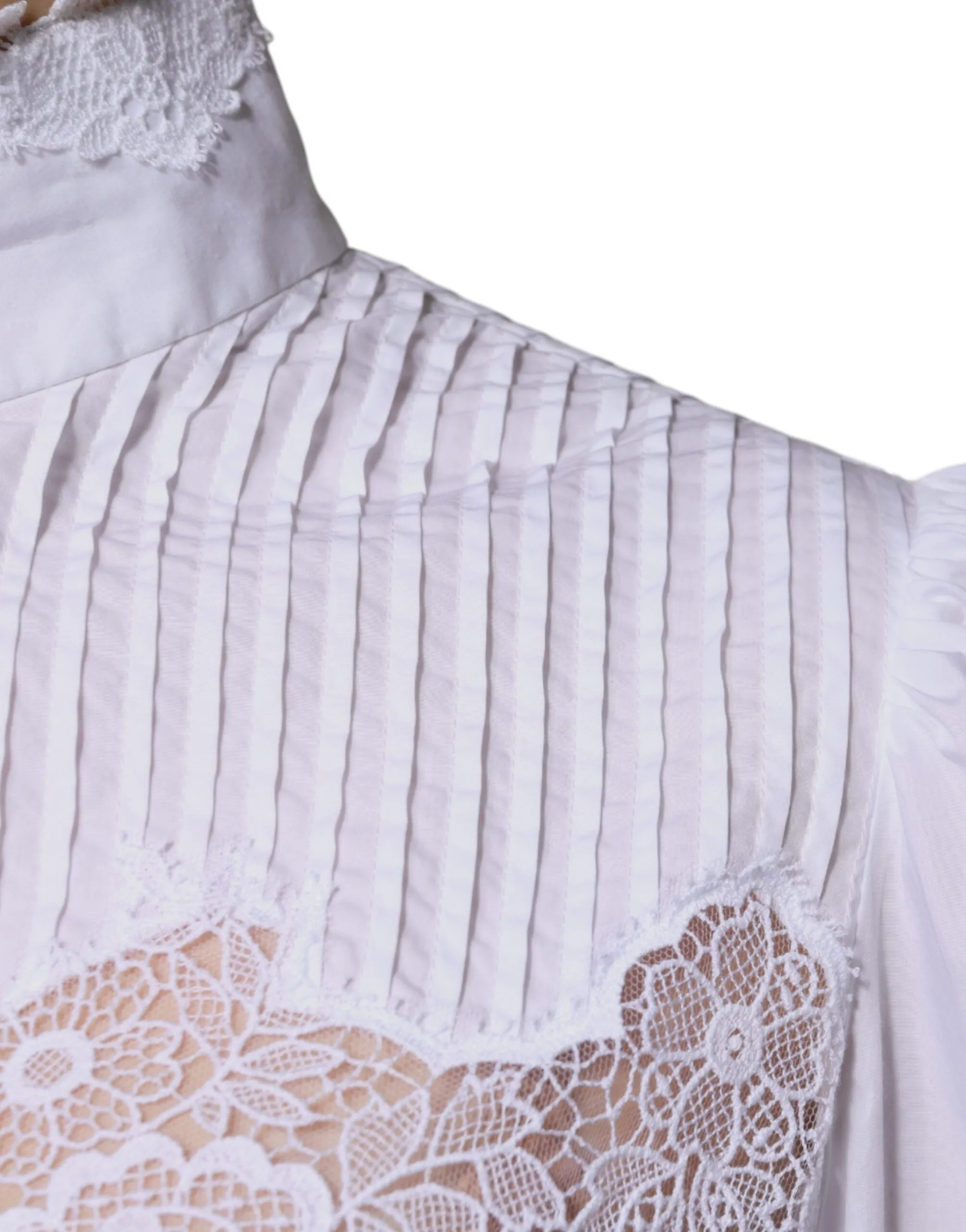 Dolce & Gabbana Cotton Lace Trim Turtleneck Blouse Women's Top (Pre-Owned)