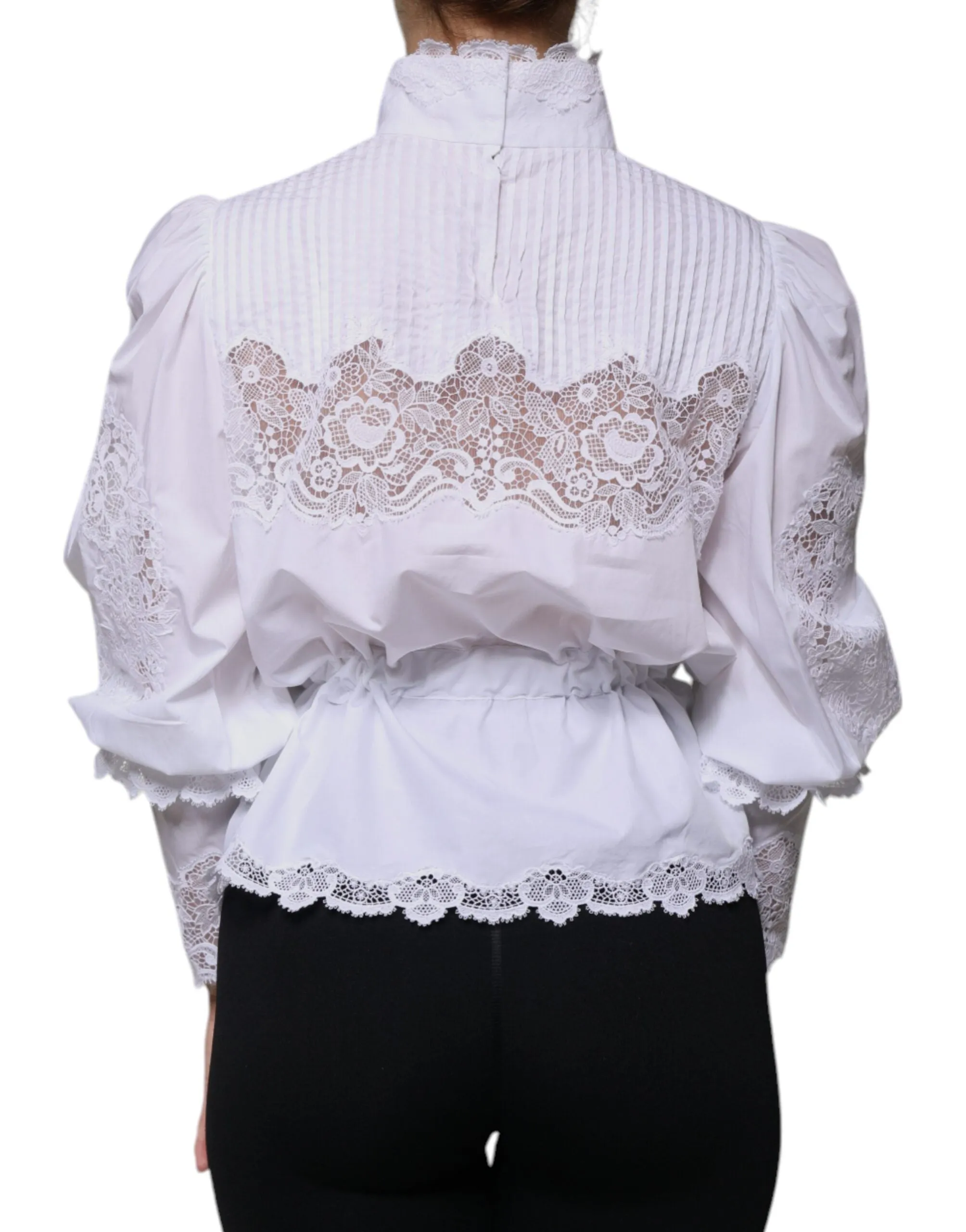 Dolce & Gabbana Cotton Lace Trim Turtleneck Blouse Women's Top (Pre-Owned)