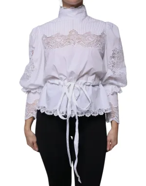 Dolce & Gabbana Cotton Lace Trim Turtleneck Blouse Women's Top (Pre-Owned)