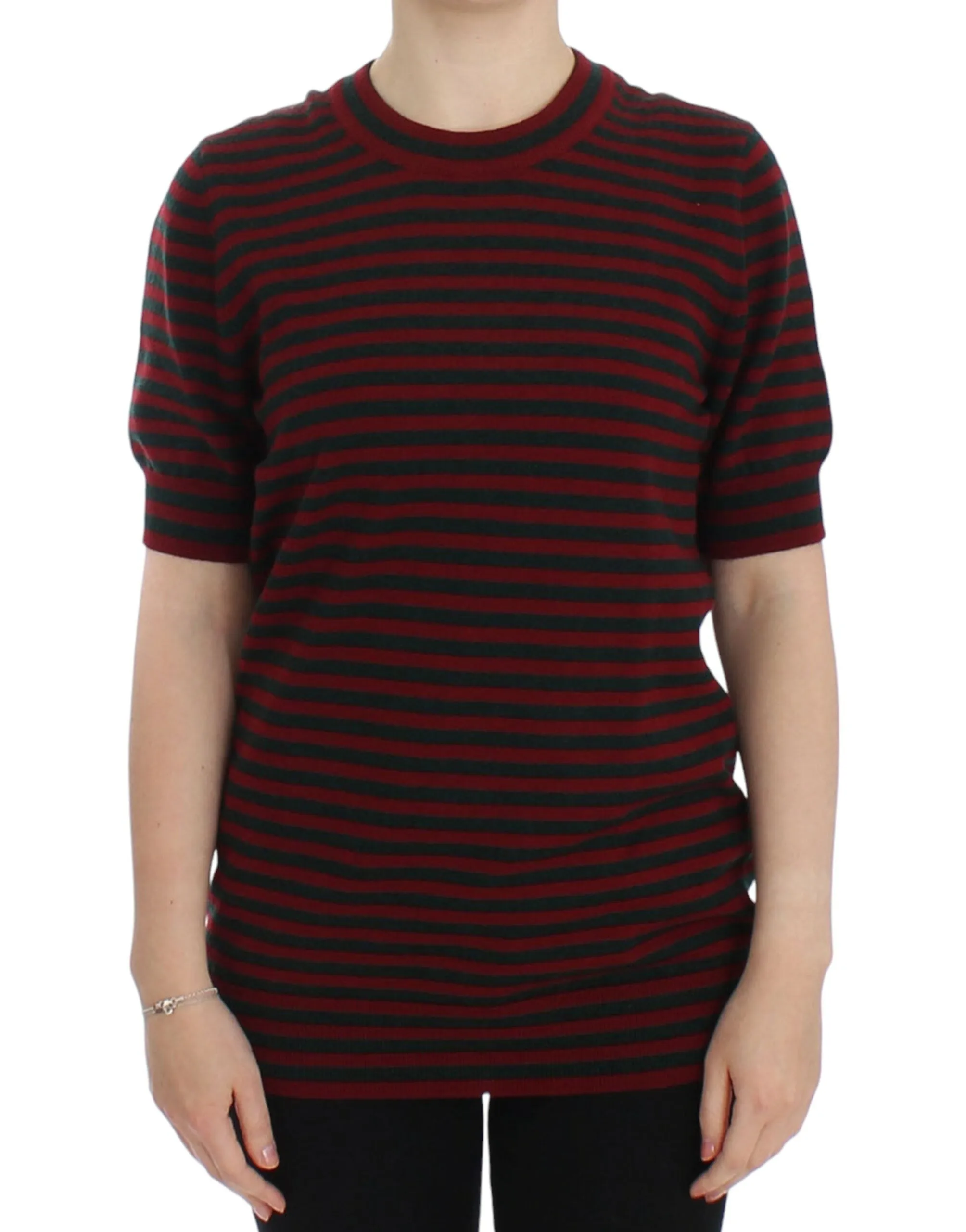 Dolce & Gabbana Elegant Striped Cashmere Crewneck Women's Sweater