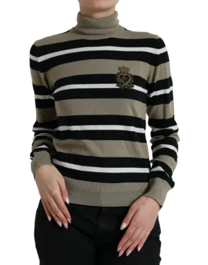 Dolce & Gabbana Elegant Striped Turtleneck Wool Women's Sweater