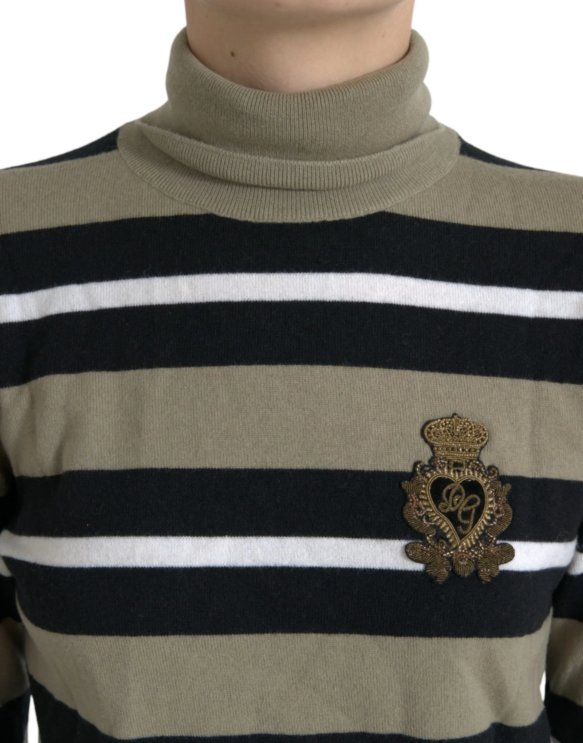 Dolce & Gabbana Elegant Striped Turtleneck Wool Women's Sweater