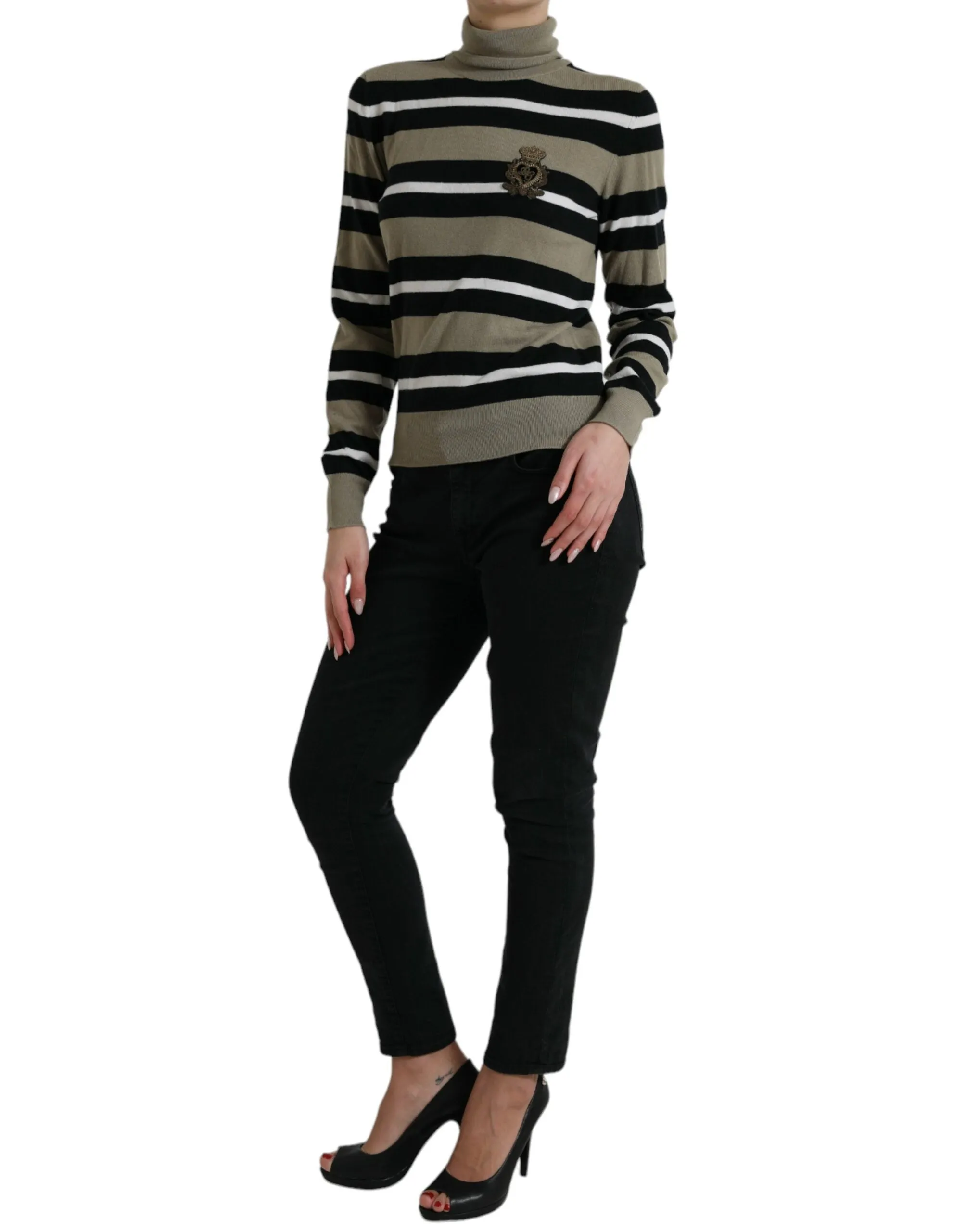 Dolce & Gabbana Elegant Striped Turtleneck Wool Women's Sweater