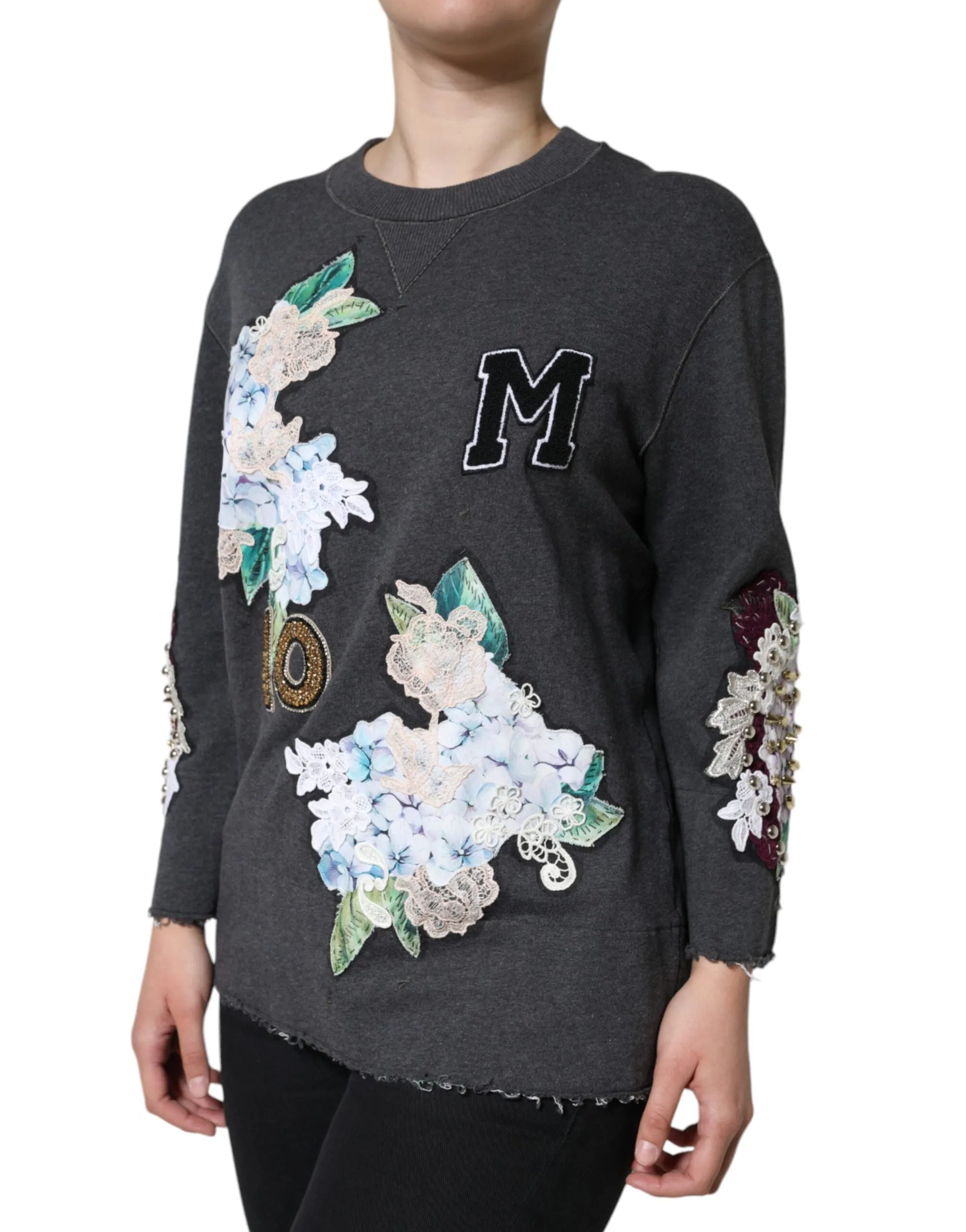 Dolce & Gabbana Hydrangea CollegeStudded Floral Women's Sweater