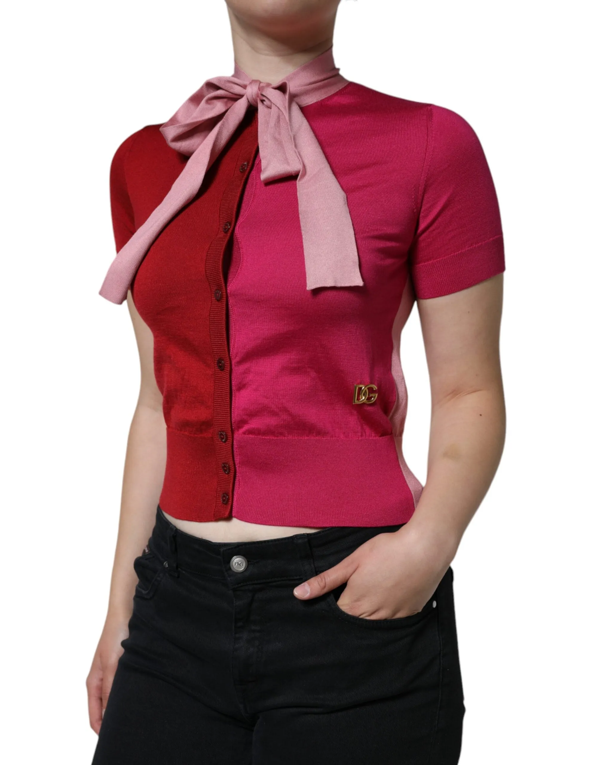 Dolce & Gabbana Short Sleeves Pullover Ascot Collar Women's Top (Pre-Owned)