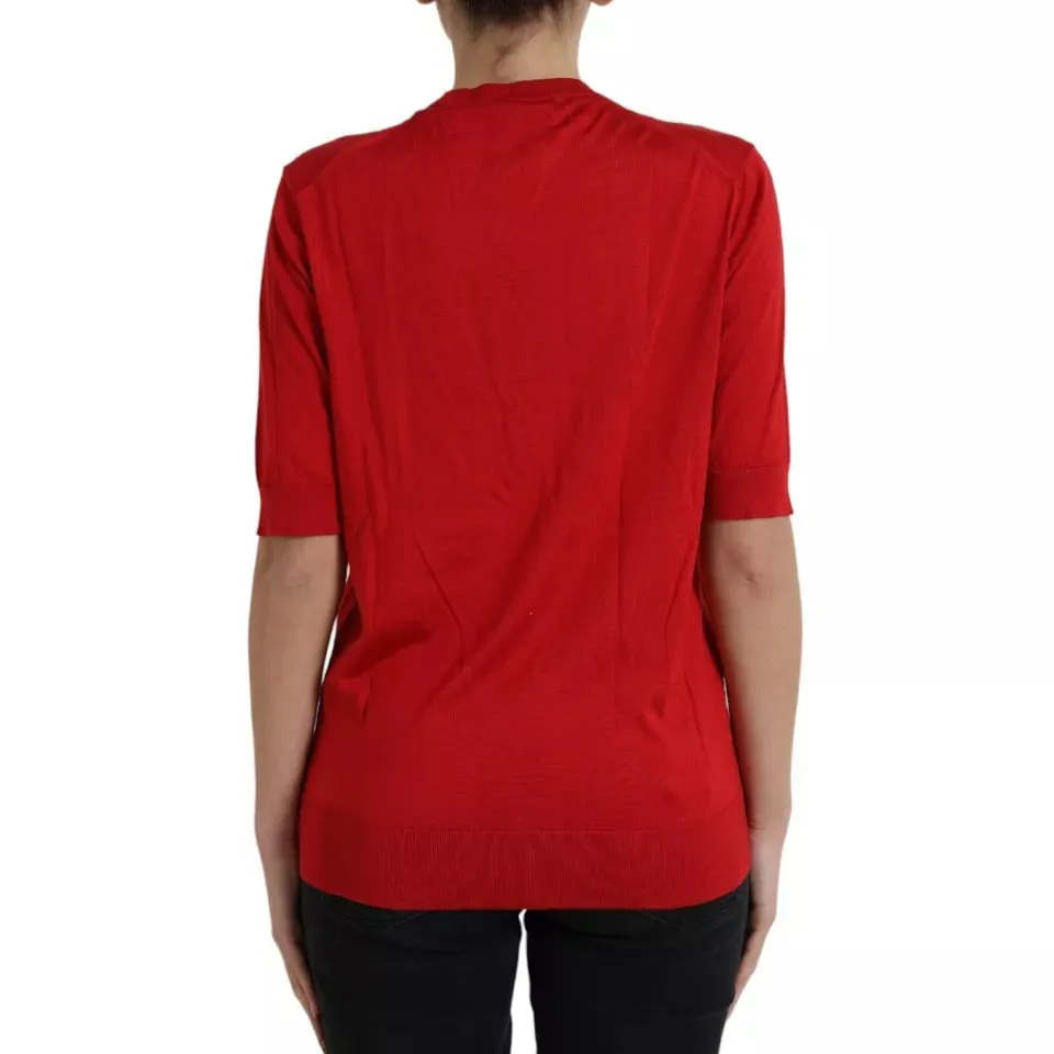 Dolce & Gabbana Silk Crewneck Short Sleeve Women's Sweater (Pre-Owned)