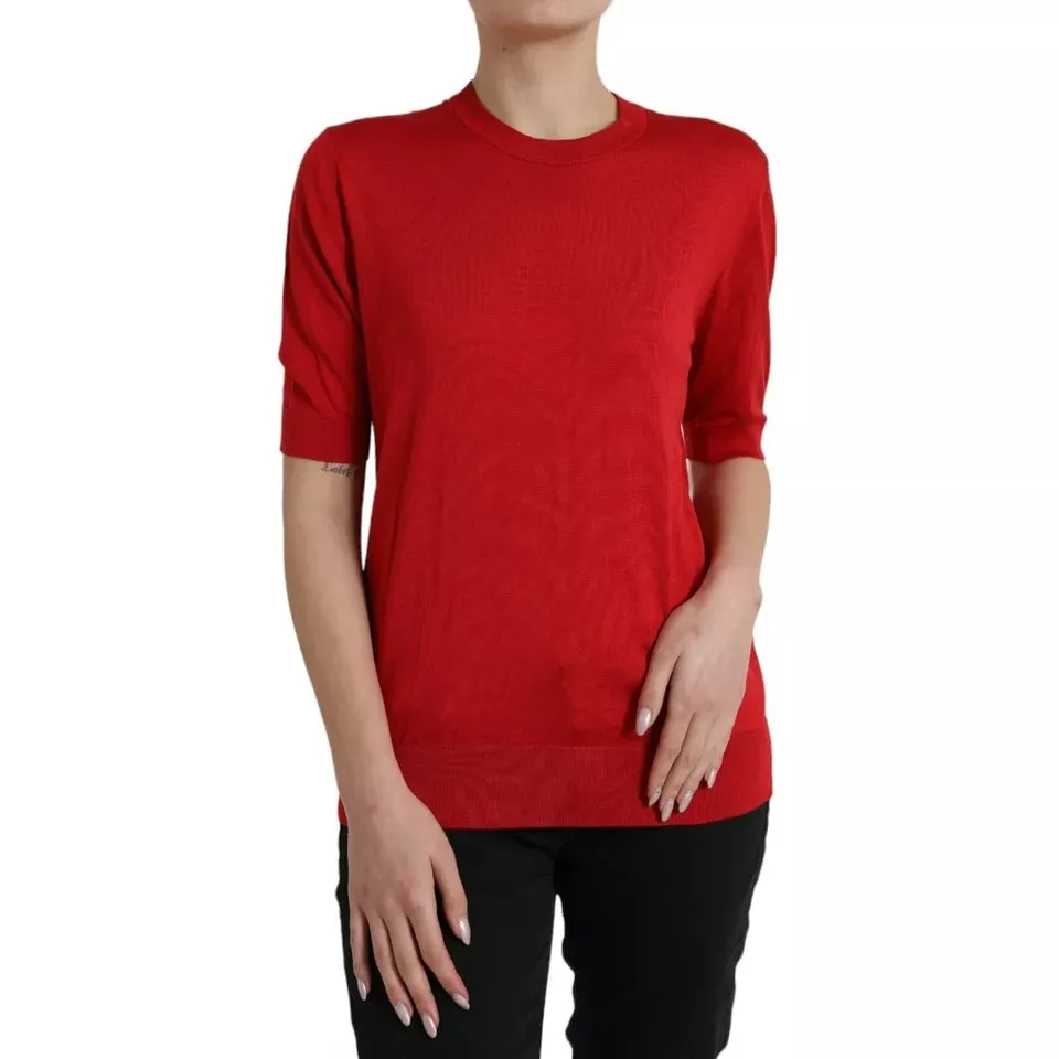 Dolce & Gabbana Silk Crewneck Short Sleeve Women's Sweater (Pre-Owned)