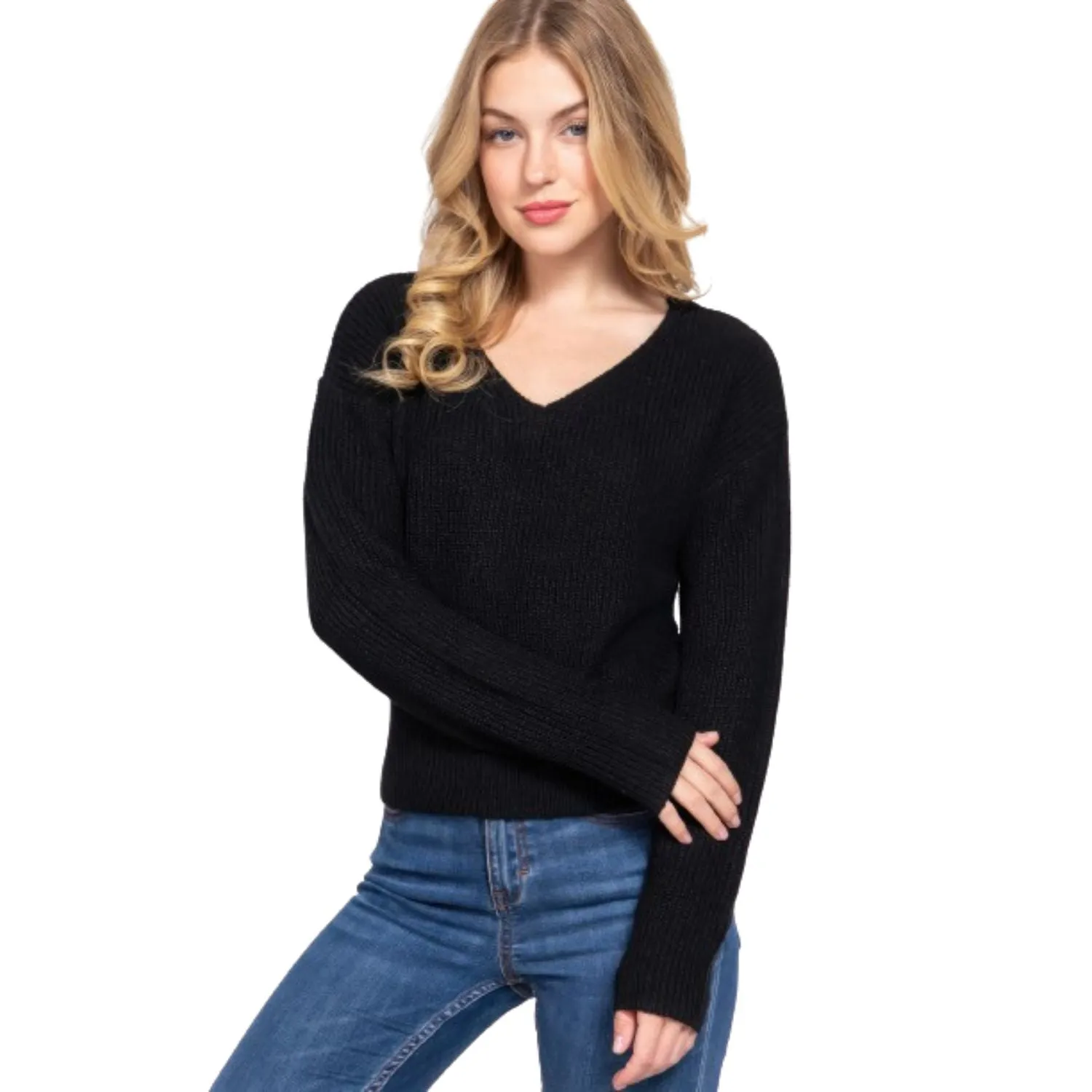 Dolman Slv Strappy Open Back Sweater