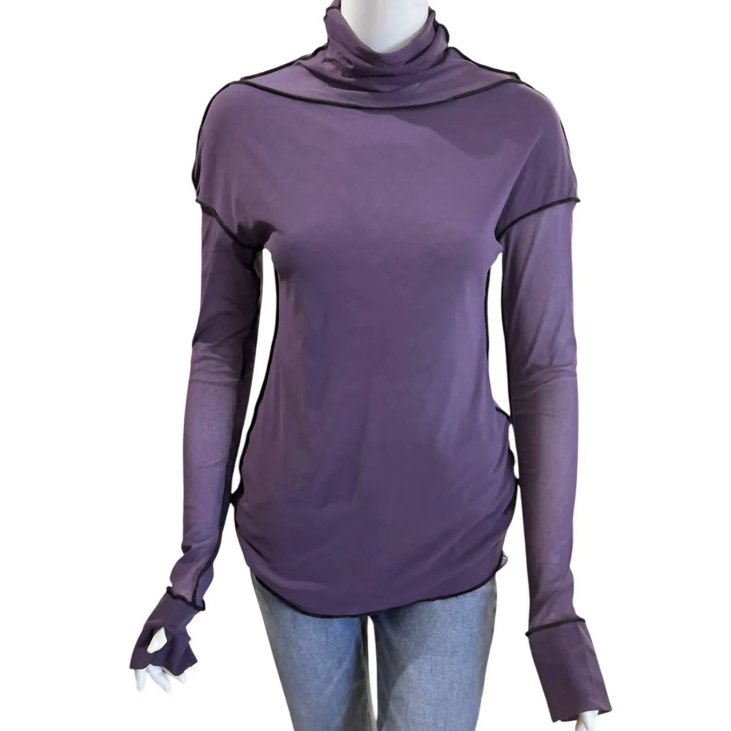 Double Mesh High Neck Tee In Purpl