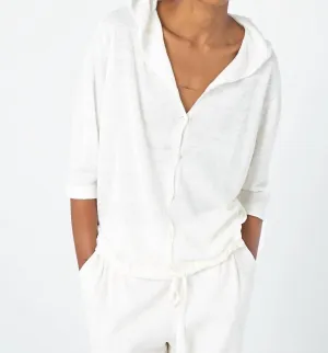 Drawstring Hooded Cardigan In White