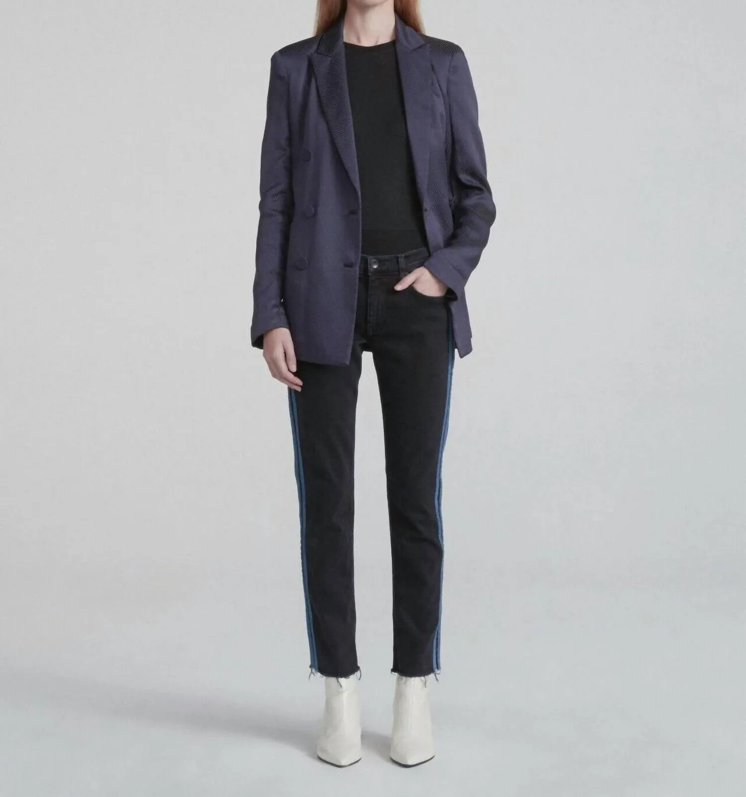 Dre Low Rise Stretch Side Stripe Ankle Jeans In Black