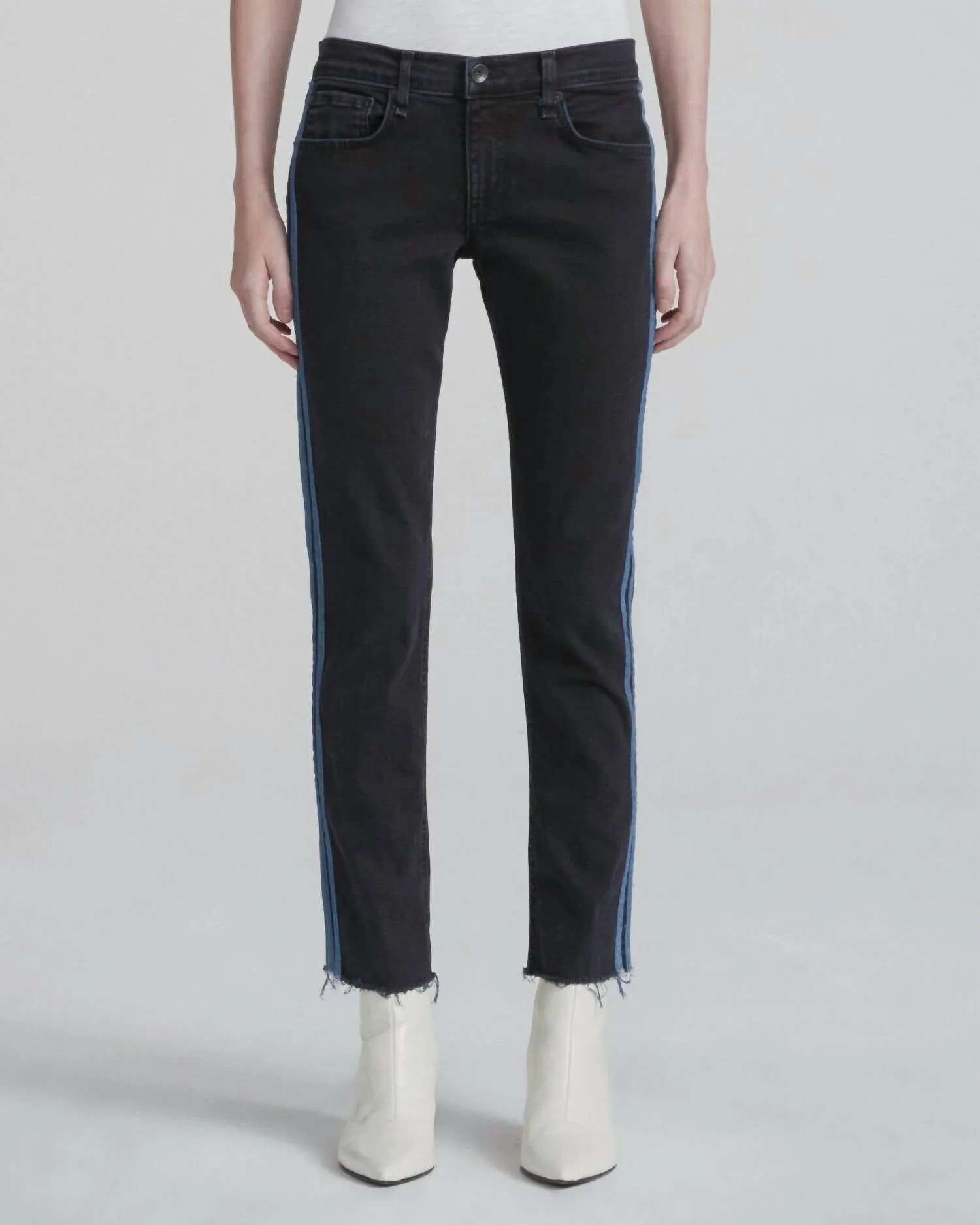 Dre Low Rise Stretch Side Stripe Ankle Jeans In Black