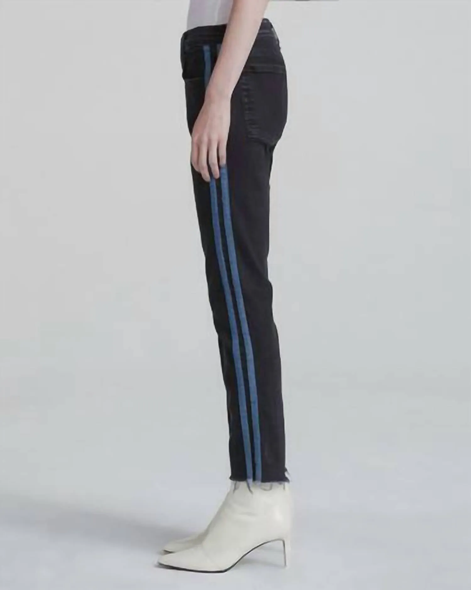 Dre Low Rise Stretch Side Stripe Ankle Jeans In Black