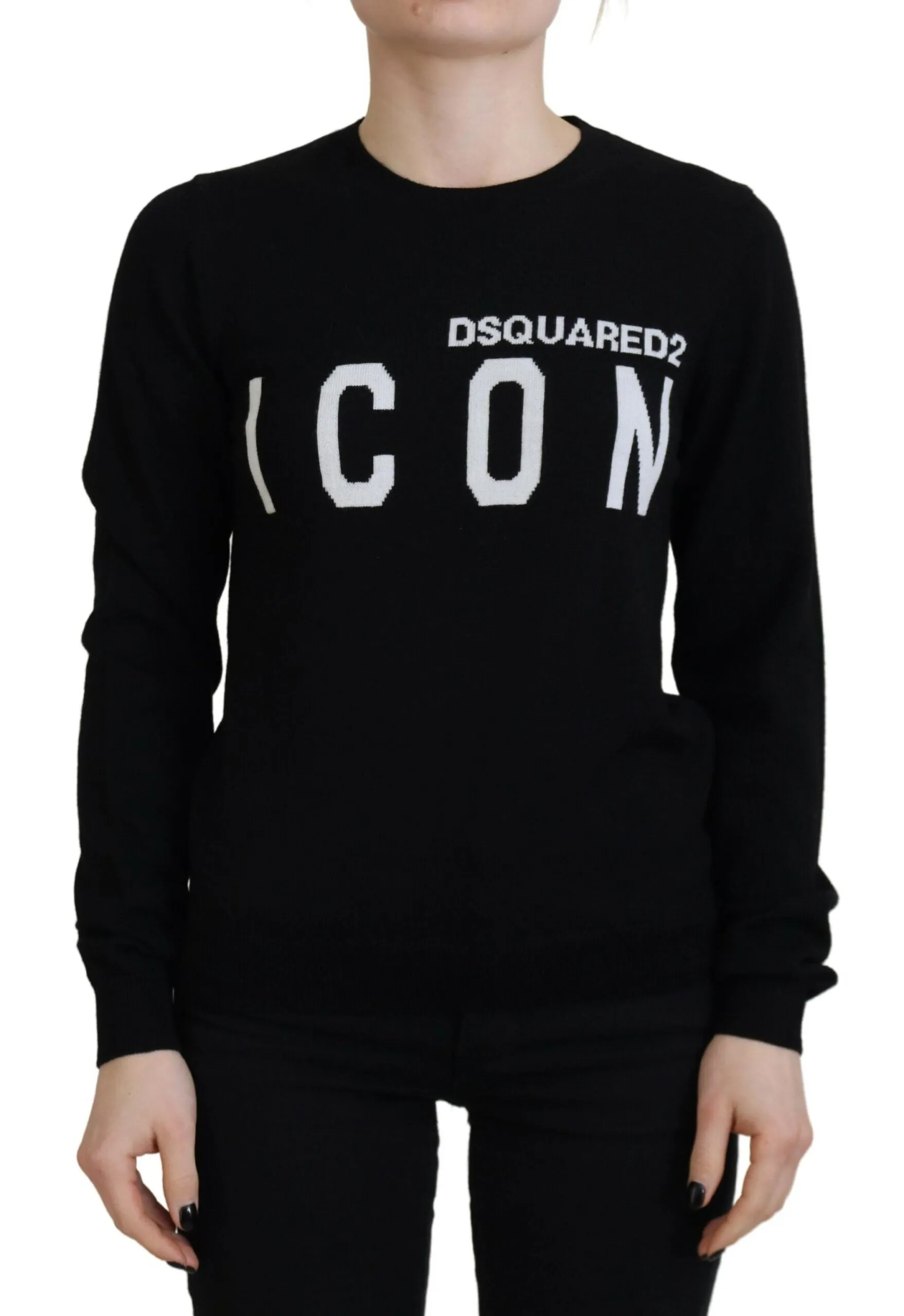 Dsquared² Virgin Wool Logo Print Long Sleeves Women's Sweater (Pre-Owned)