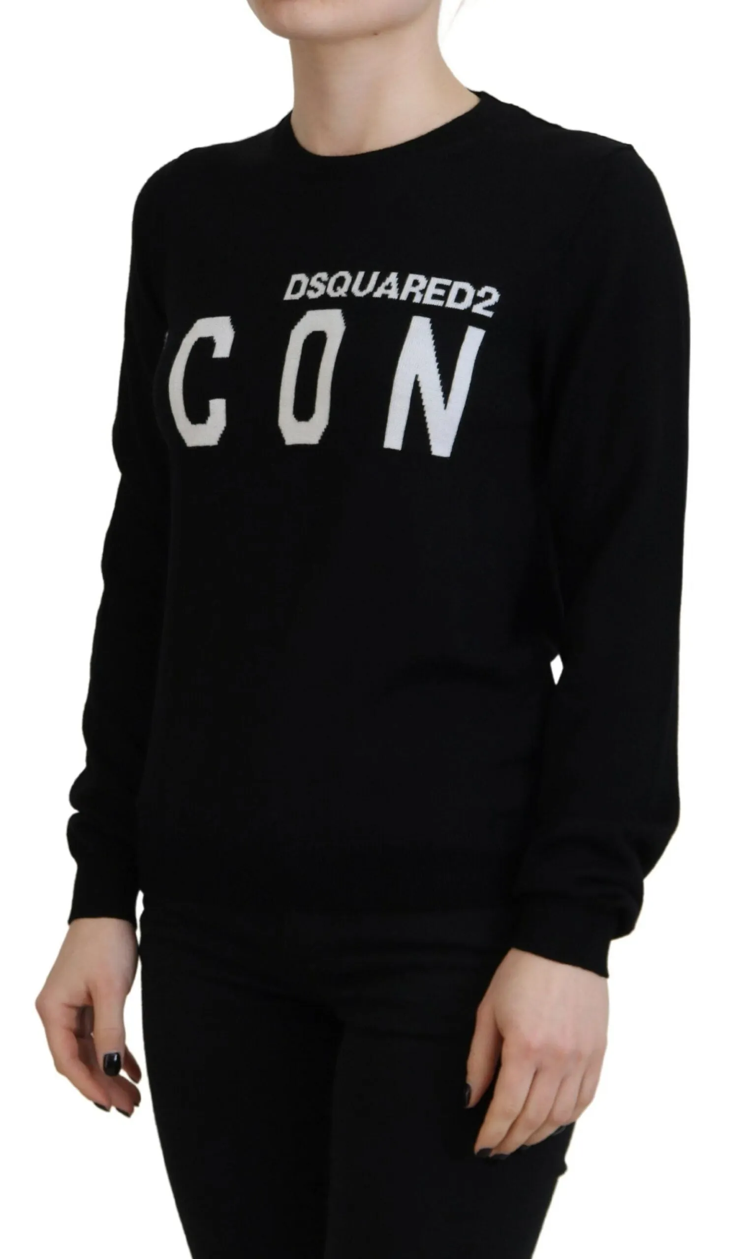 Dsquared² Virgin Wool Logo Print Long Sleeves Women's Sweater (Pre-Owned)