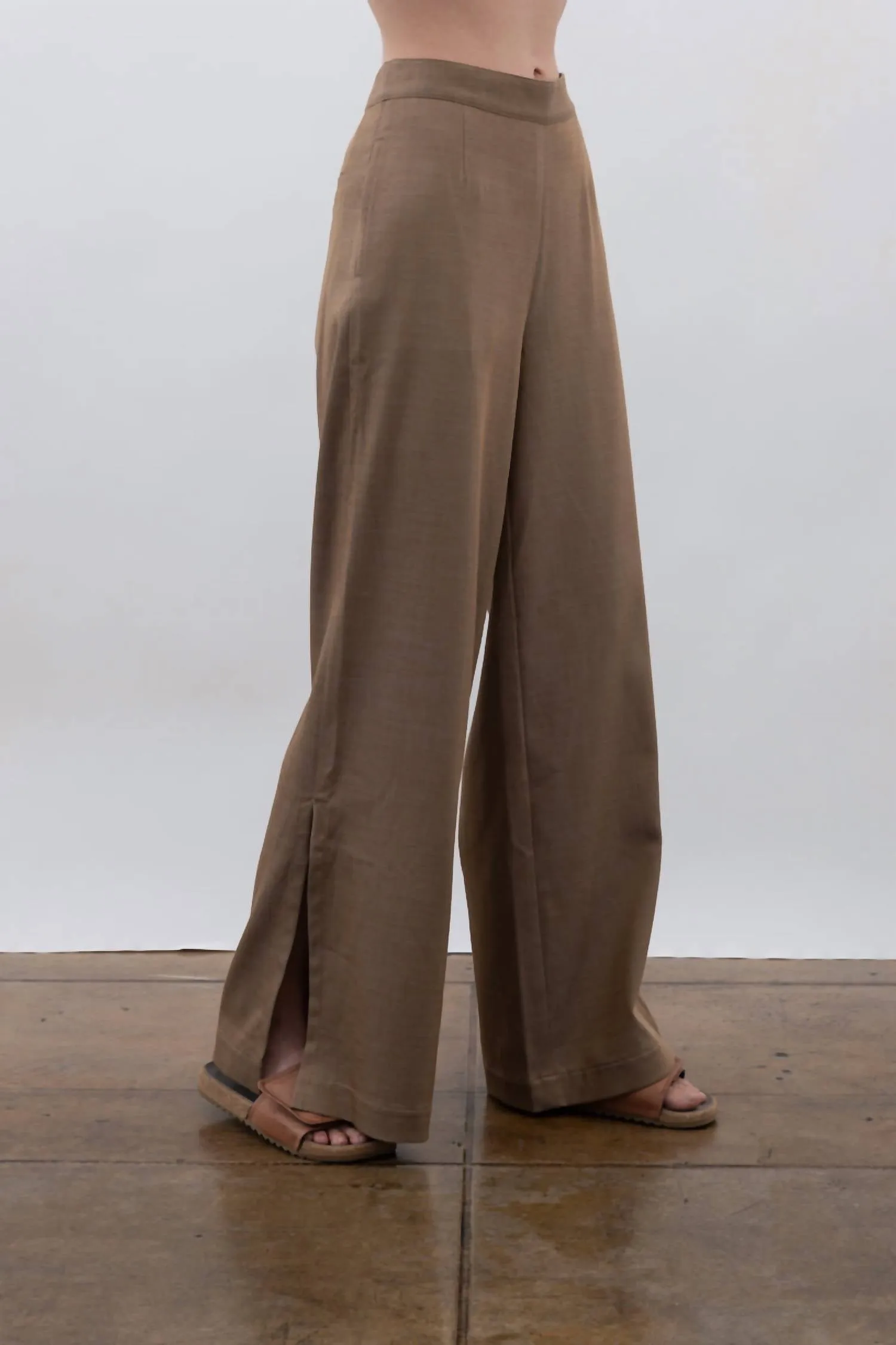 Eco Slub Denim Wide Pants In Jute