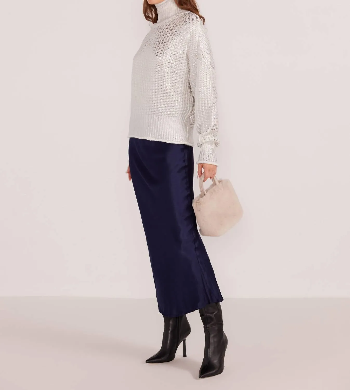 Eira Metallic Foil Sweater In Silver
