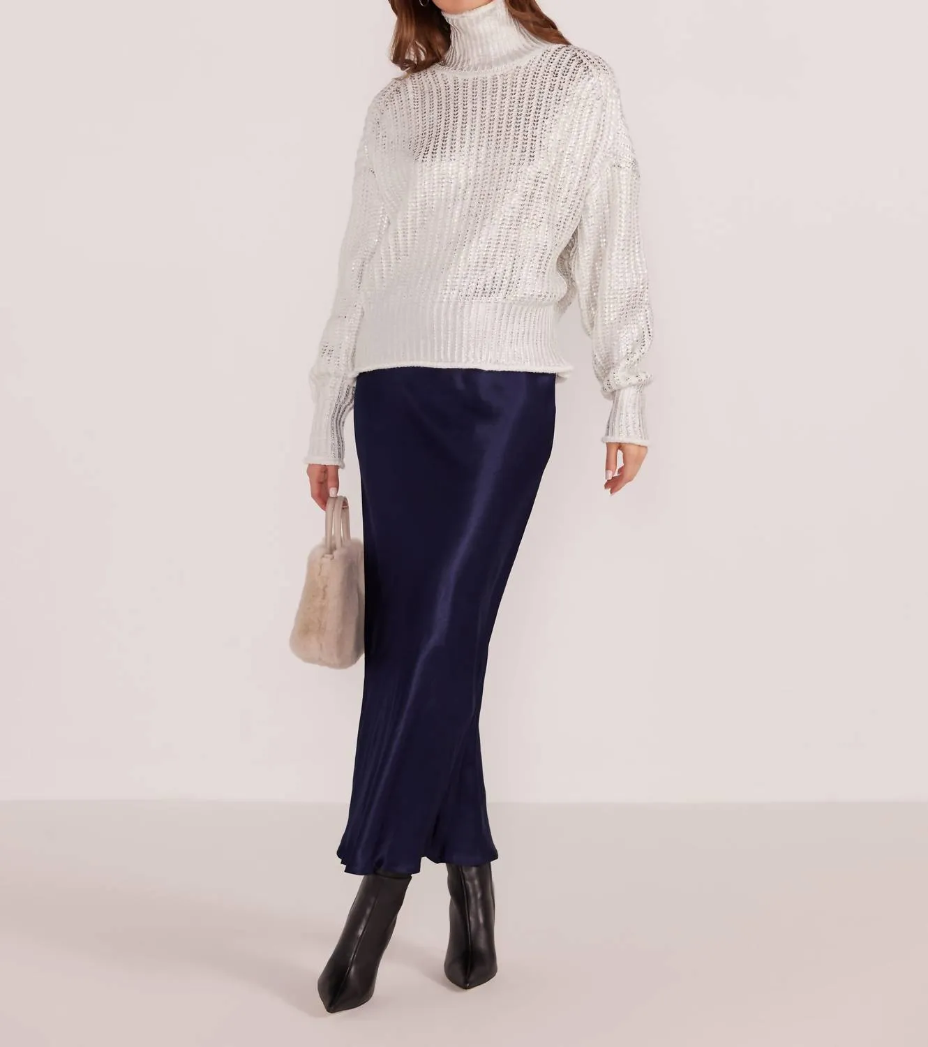 Eira Metallic Foil Sweater In Silver