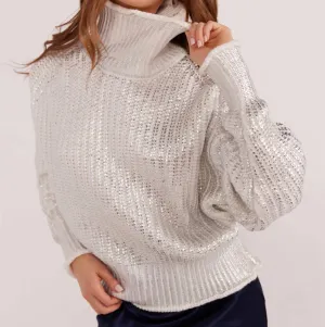 Eira Metallic Foil Sweater In Silver
