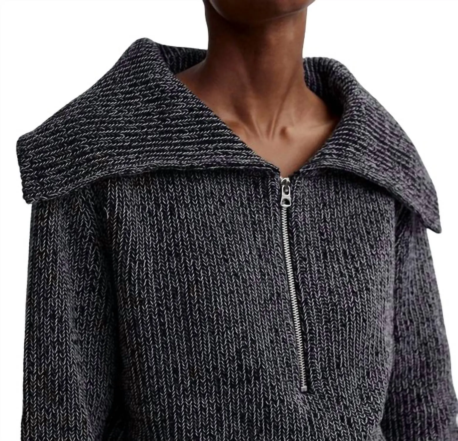 Elise Half Zip Knit Sweater In Black