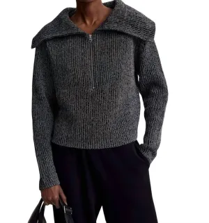 Elise Half Zip Knit Sweater In Black