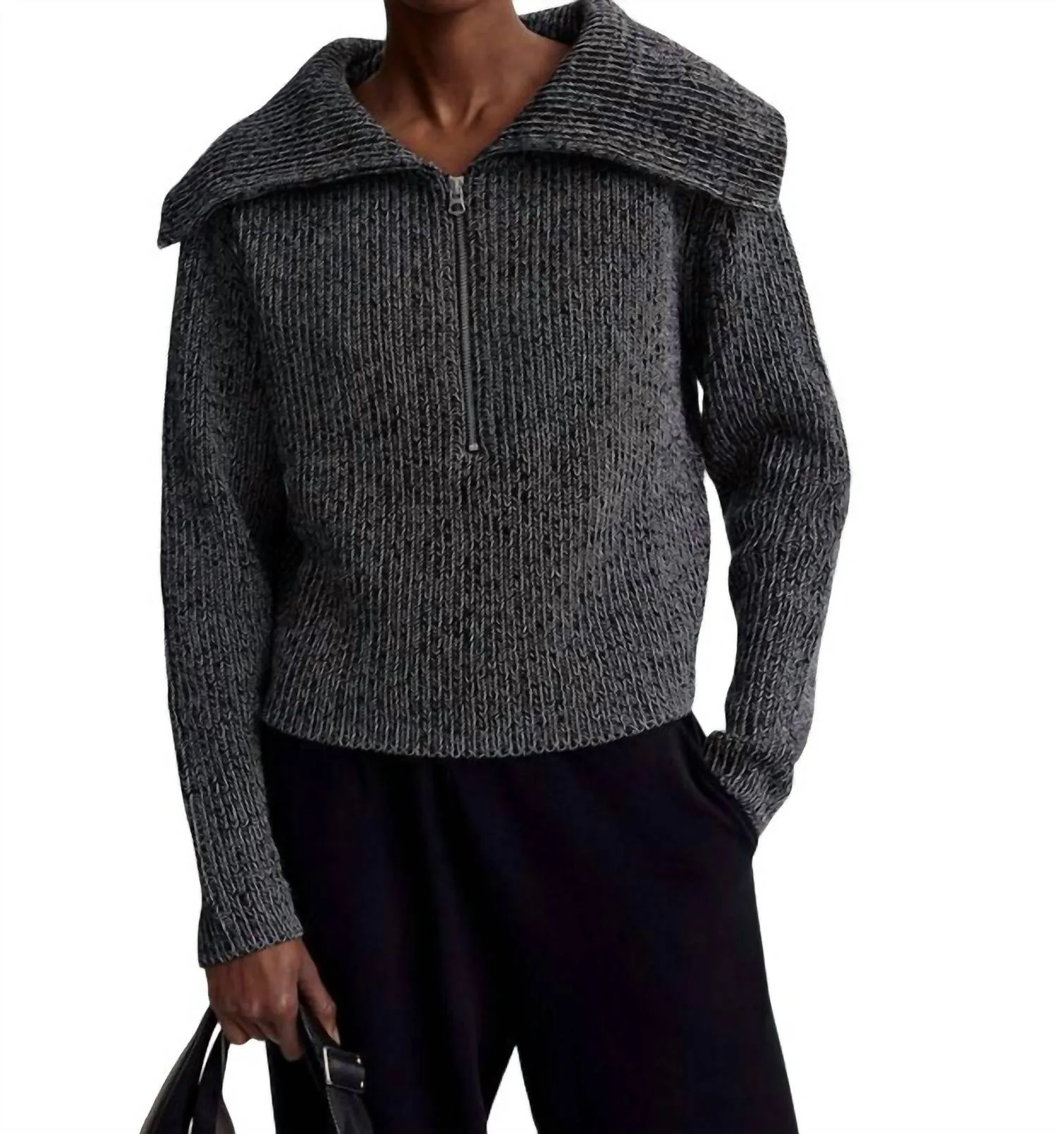 Elise Half Zip Knit Sweater In Black