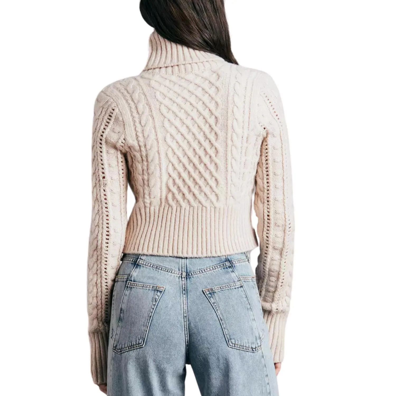Elizabeth Wool Cable Turtleneck Sweater In Ivory
