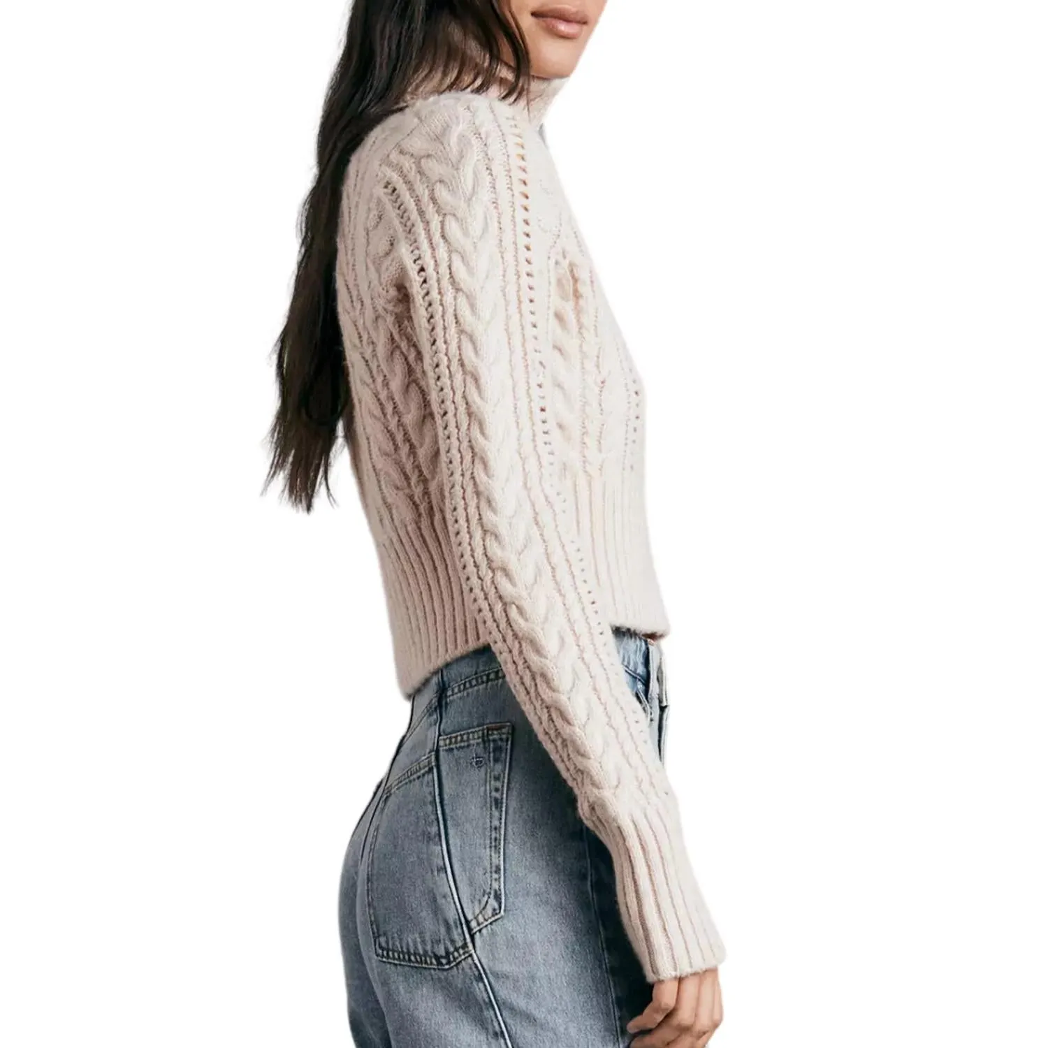 Elizabeth Wool Cable Turtleneck Sweater In Ivory