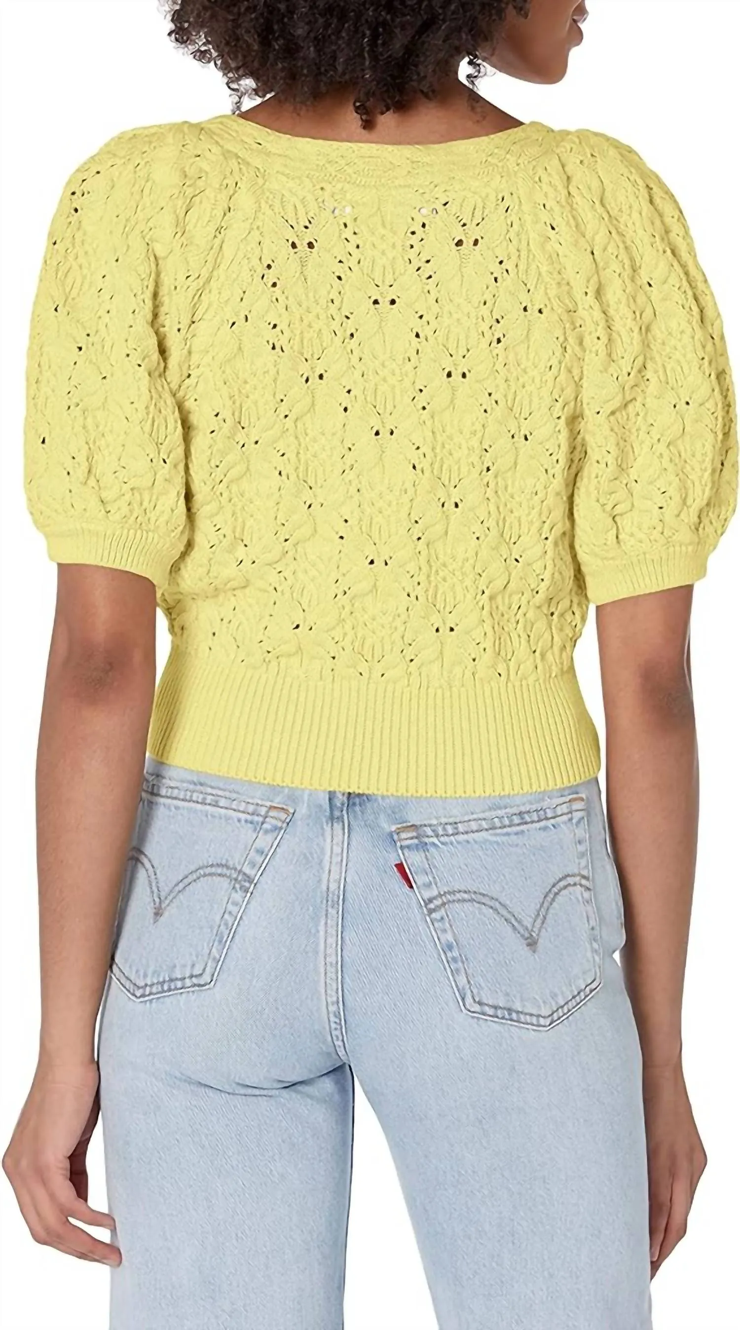 Elowen Short Sleeve Loose Knit Sweater In Lime Green