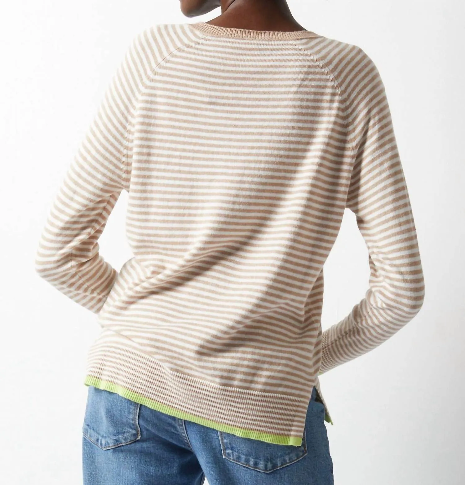 Essential Stripe V Sweater In Cookie