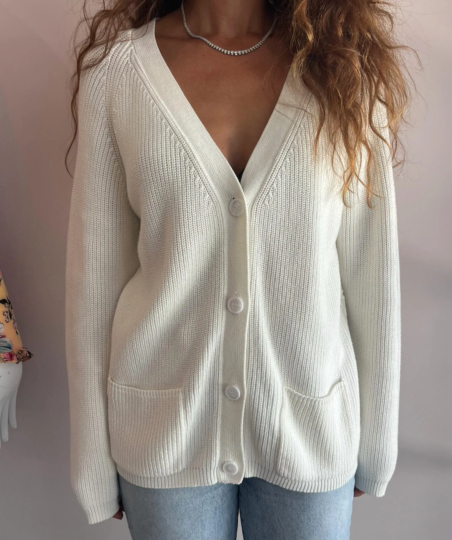 Eyelet Back Cardigan In White
