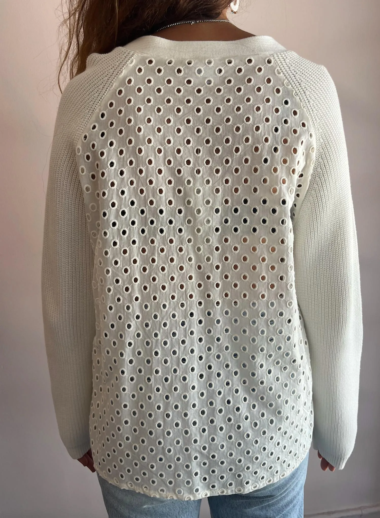 Eyelet Back Cardigan In White