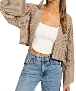 Eyelet Knit Sweater Cardigan In Oatmeal