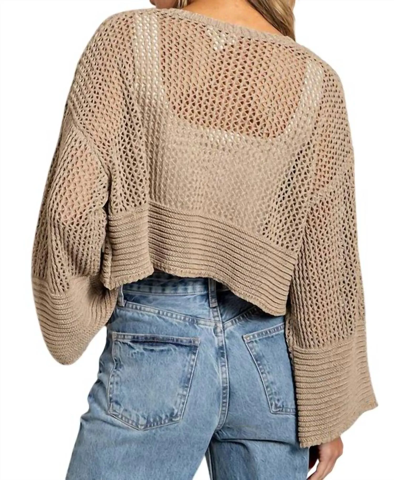 Eyelet Knit Sweater Cardigan In Oatmeal