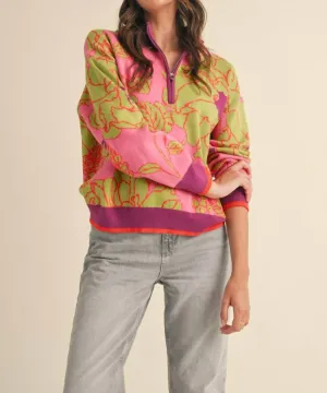 Fabulous Floral Sweater In Purple/green