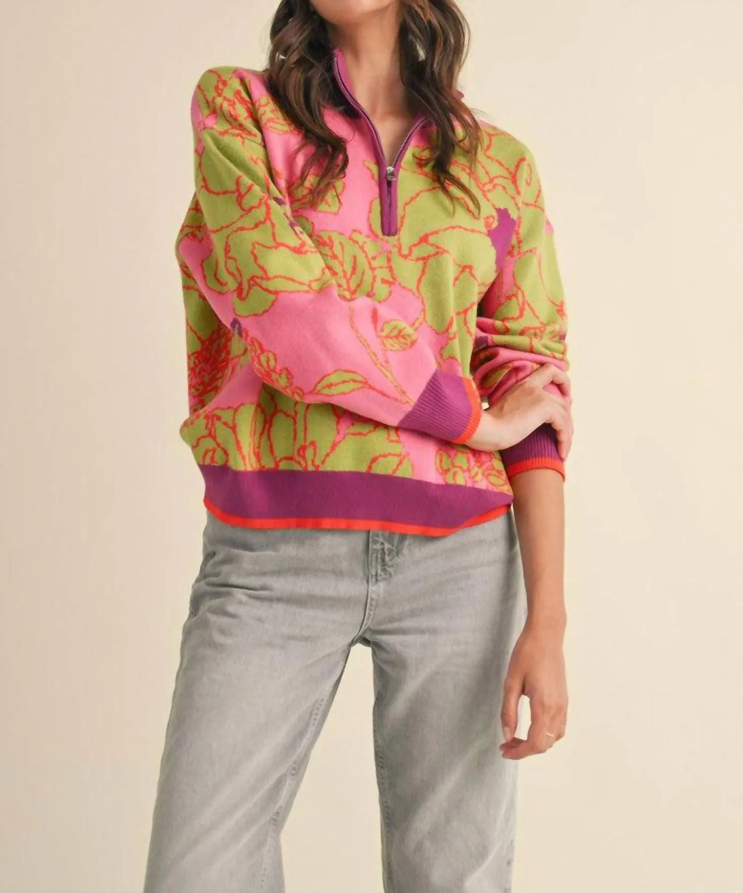 Fabulous Floral Sweater In Purple/green