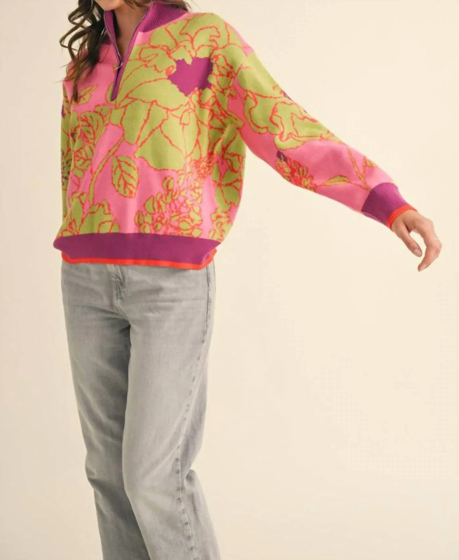 Fabulous Floral Sweater In Purple/green