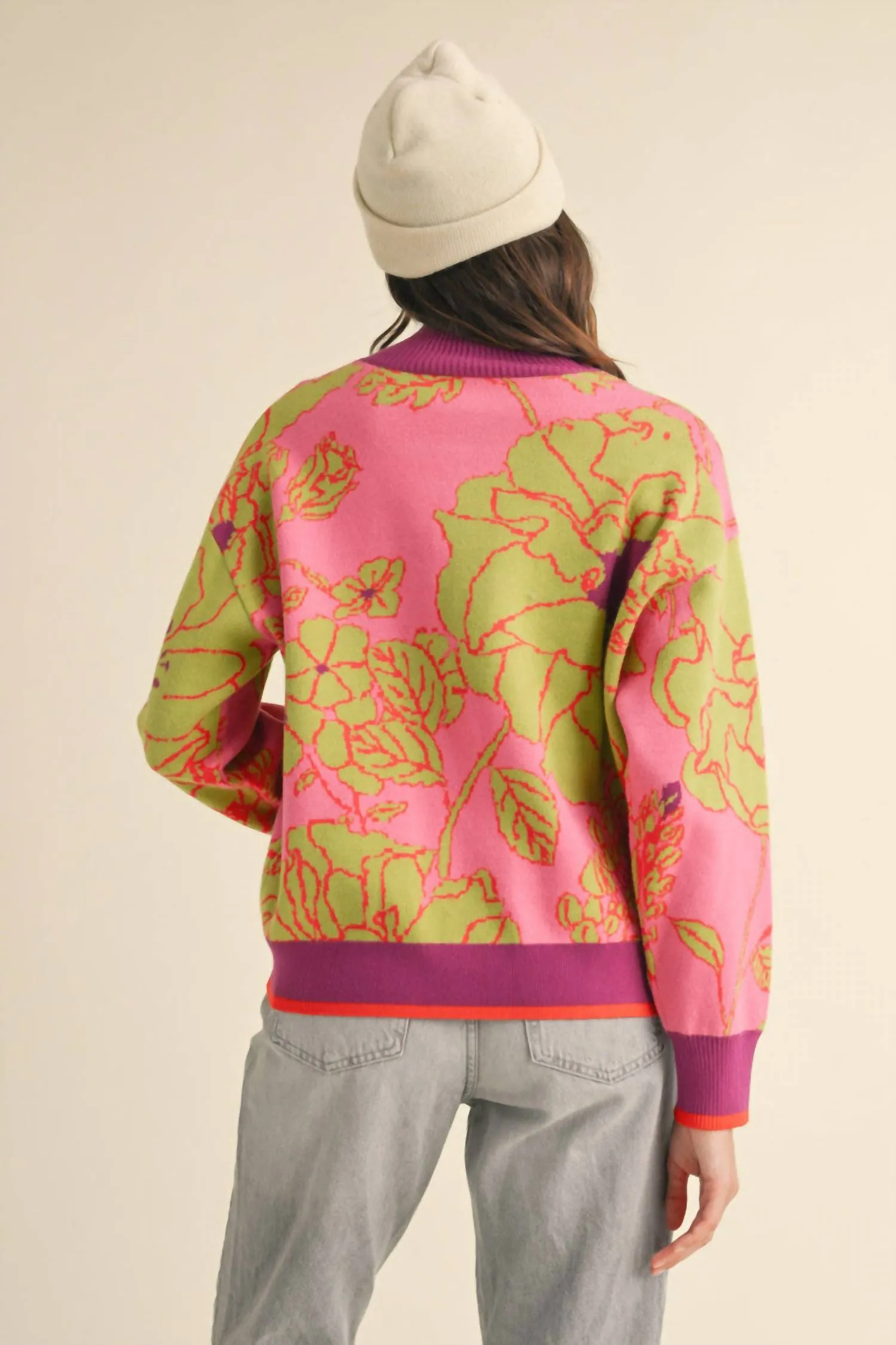 Fabulous Floral Sweater In Purple/green