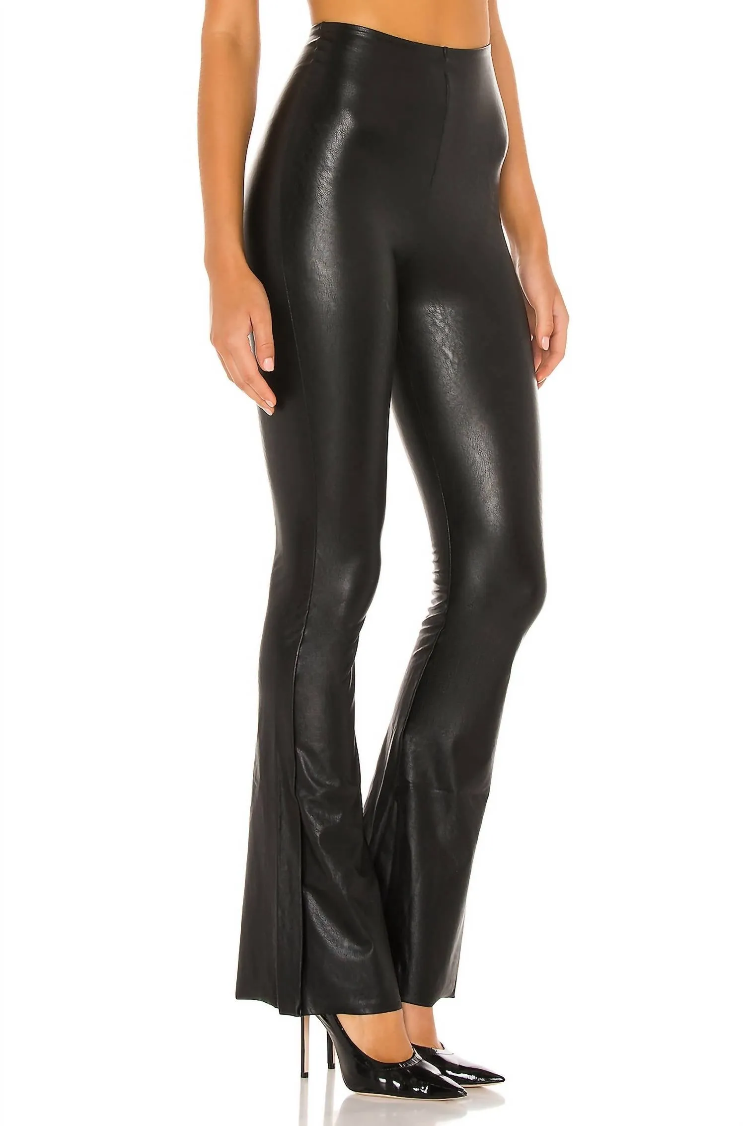 Faux Leather Flared Pant In Black