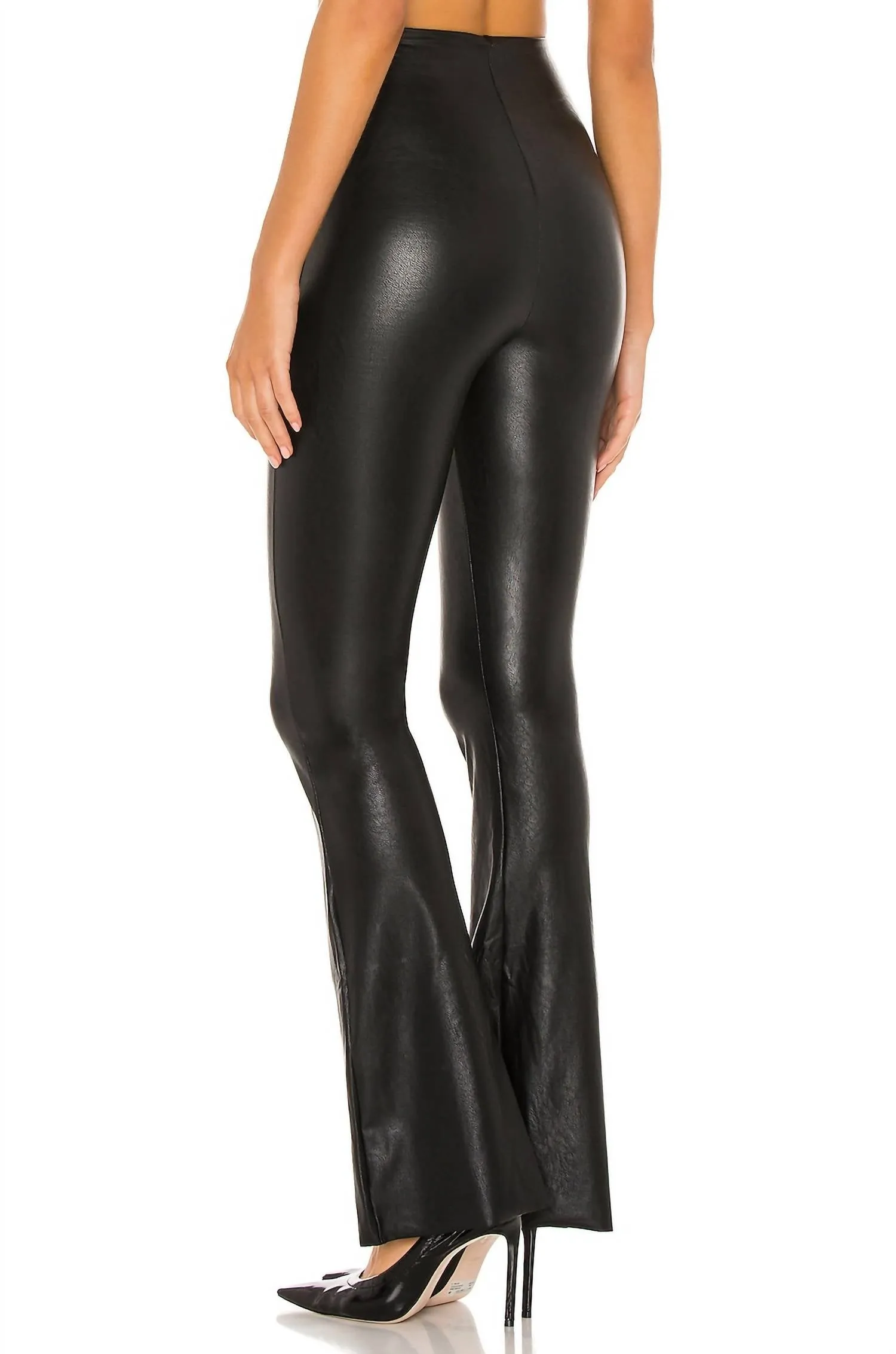 Faux Leather Flared Pant In Black
