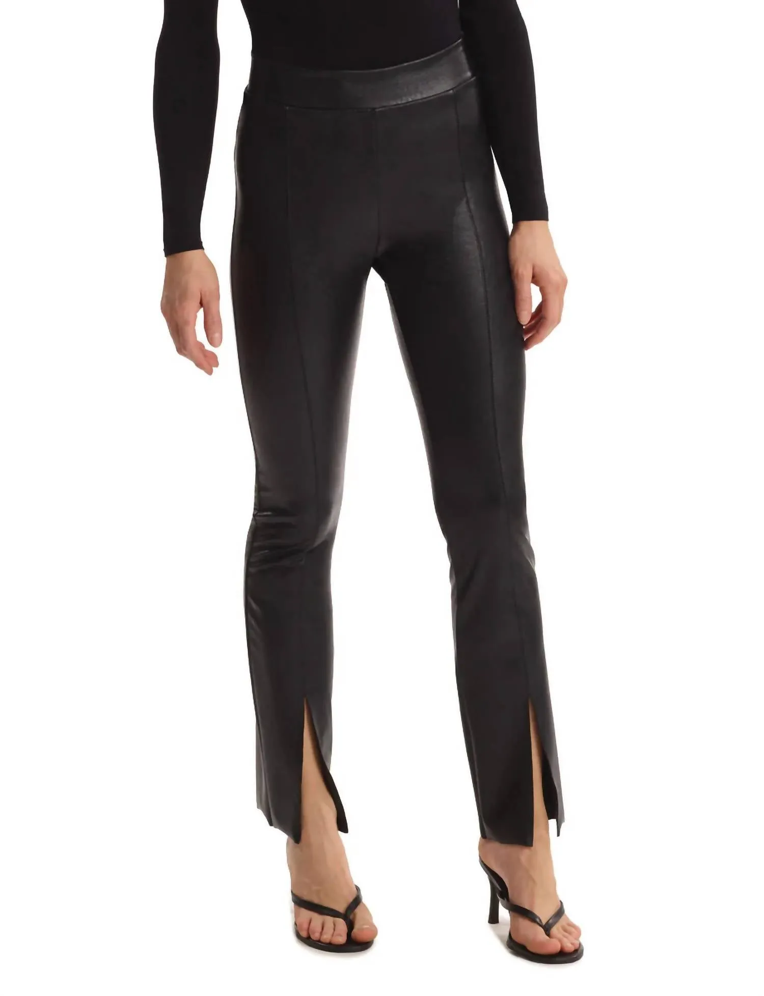 Faux Leather Split Front Pant In Black