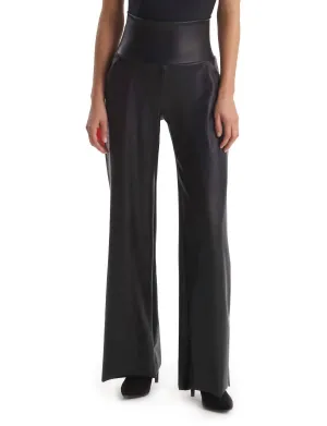 Faux Leather Wide Leg Pant In Black