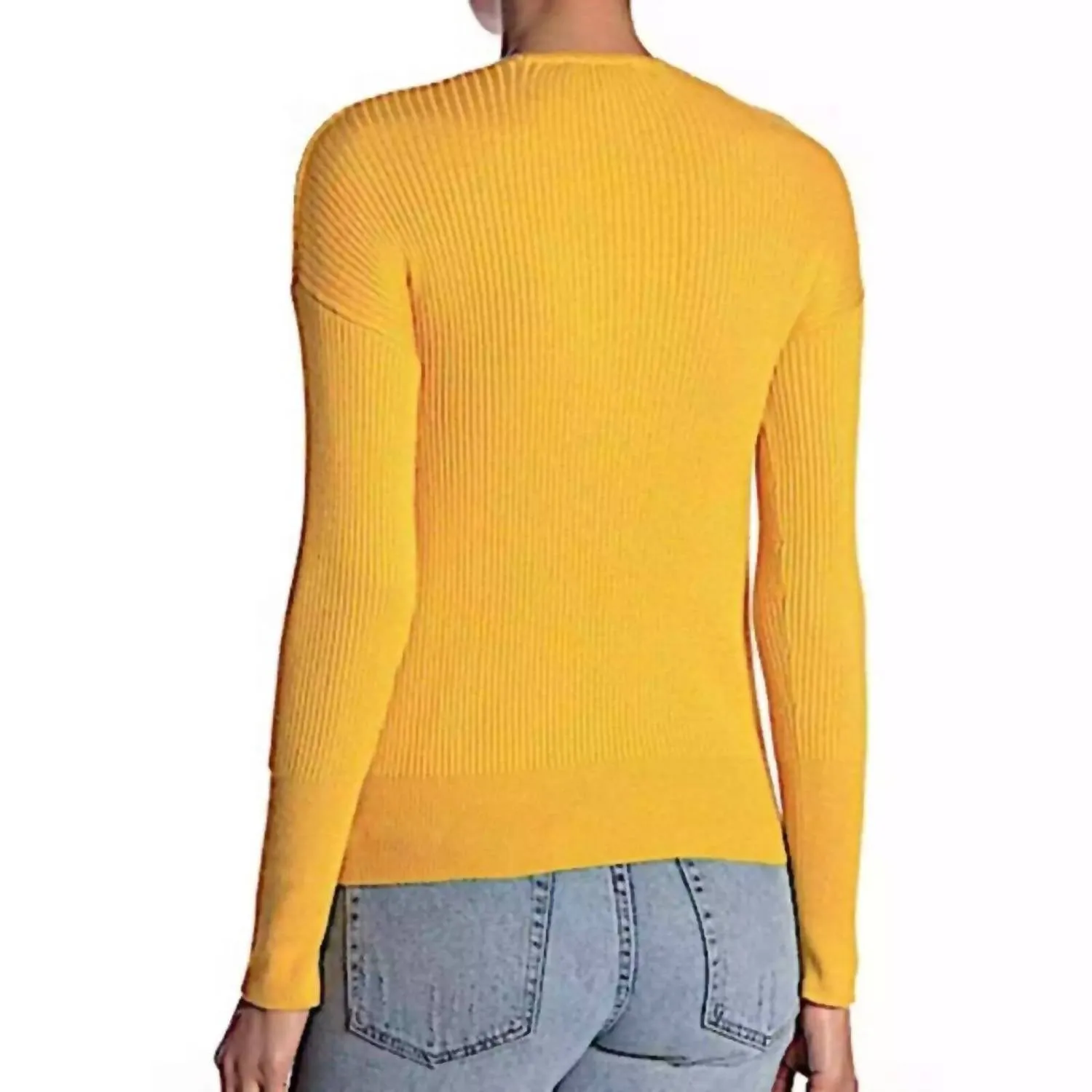 Faux Wrap Ribbed V Neck Knit Surplice Sweater In Yellow