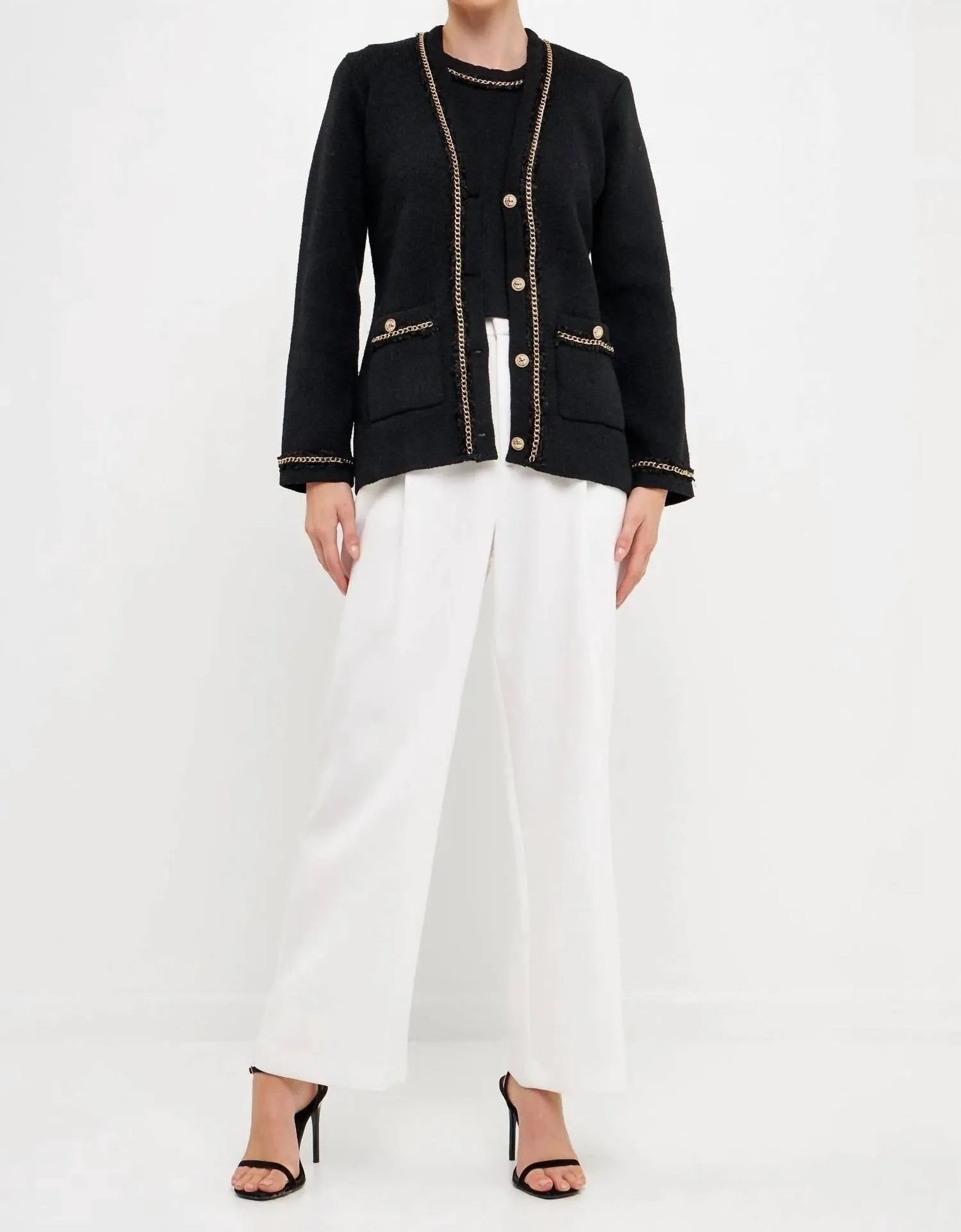 Fifa Chain Trim Cardigan In Black