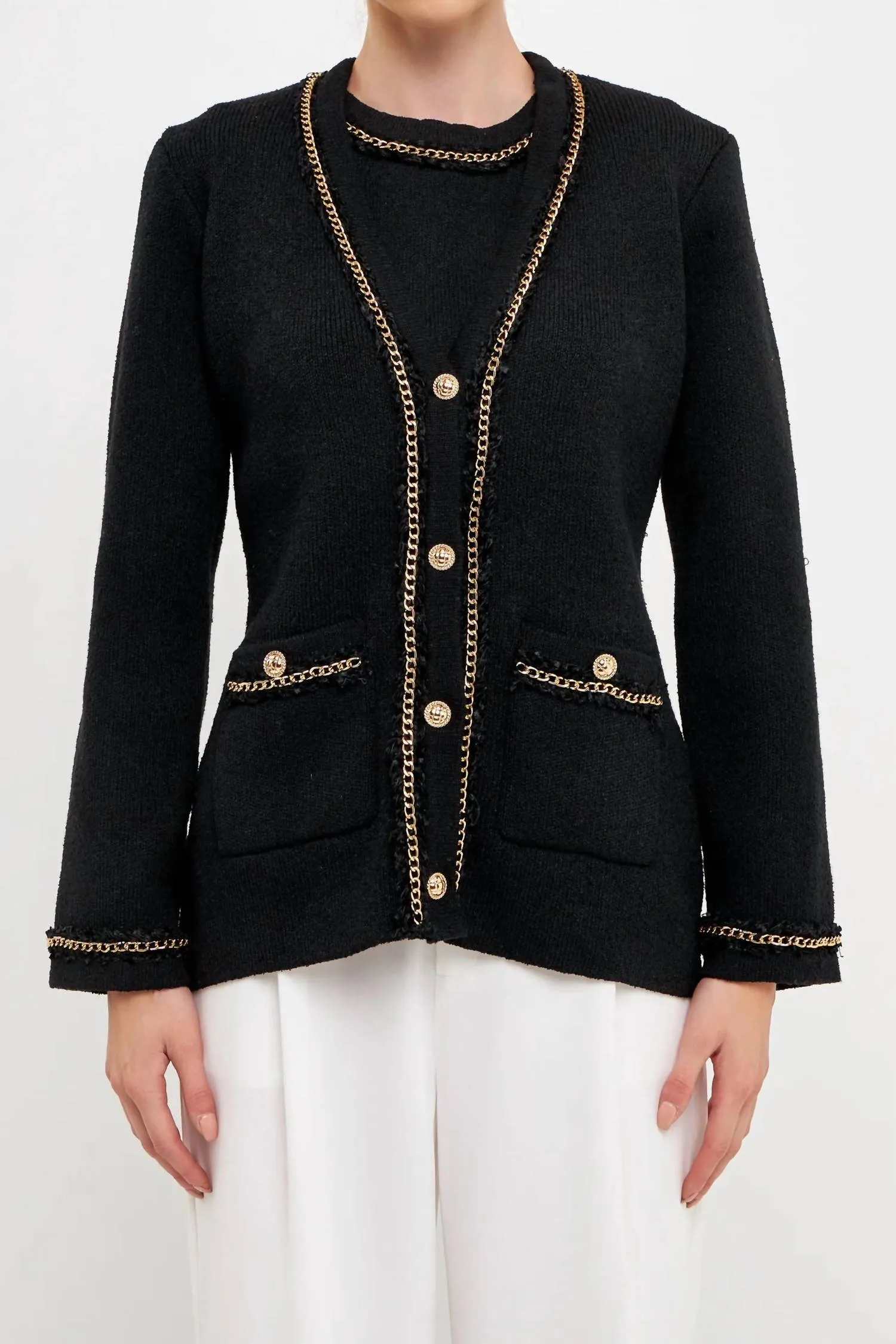 Fifa Chain Trim Cardigan In Black