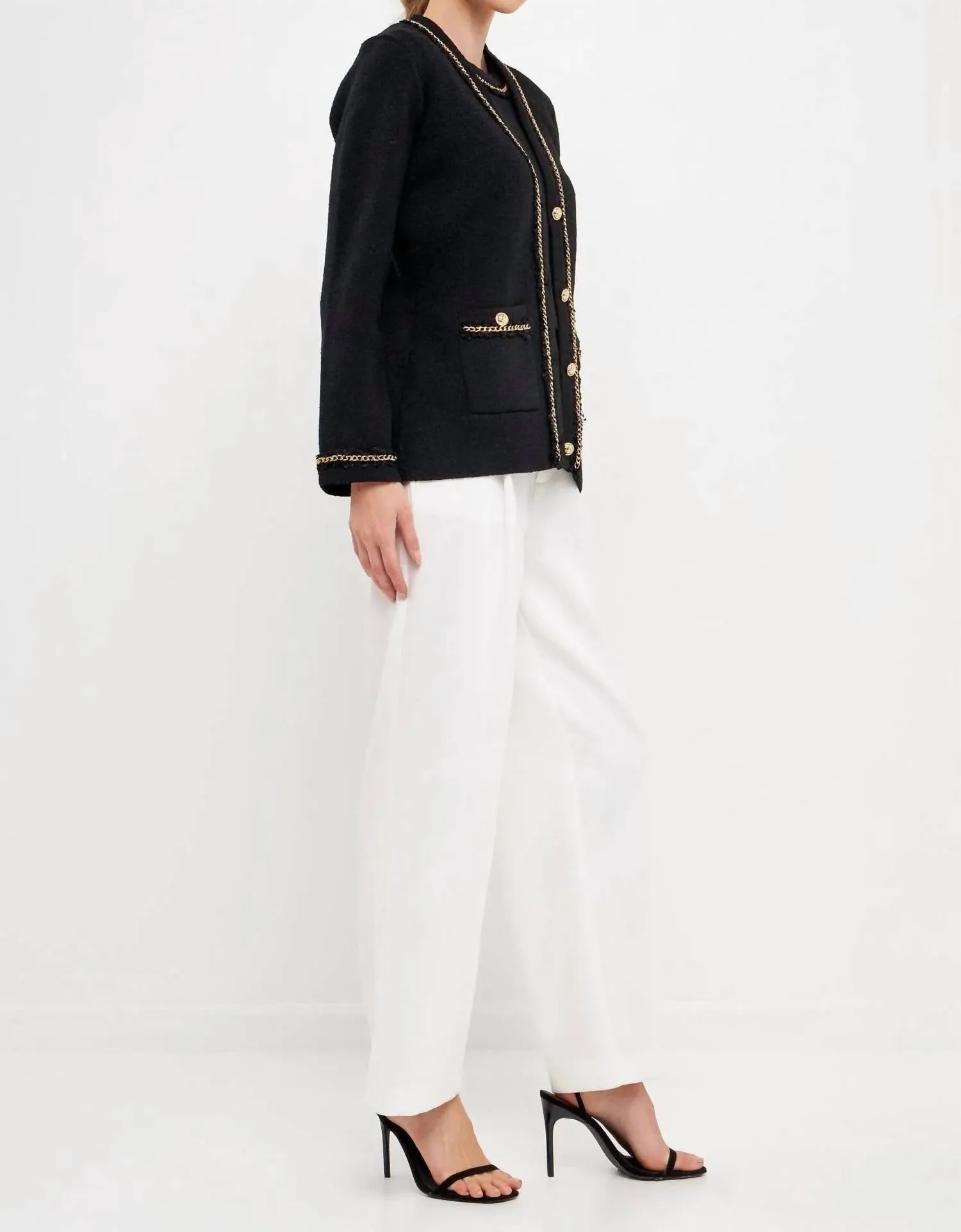 Fifa Chain Trim Cardigan In Black